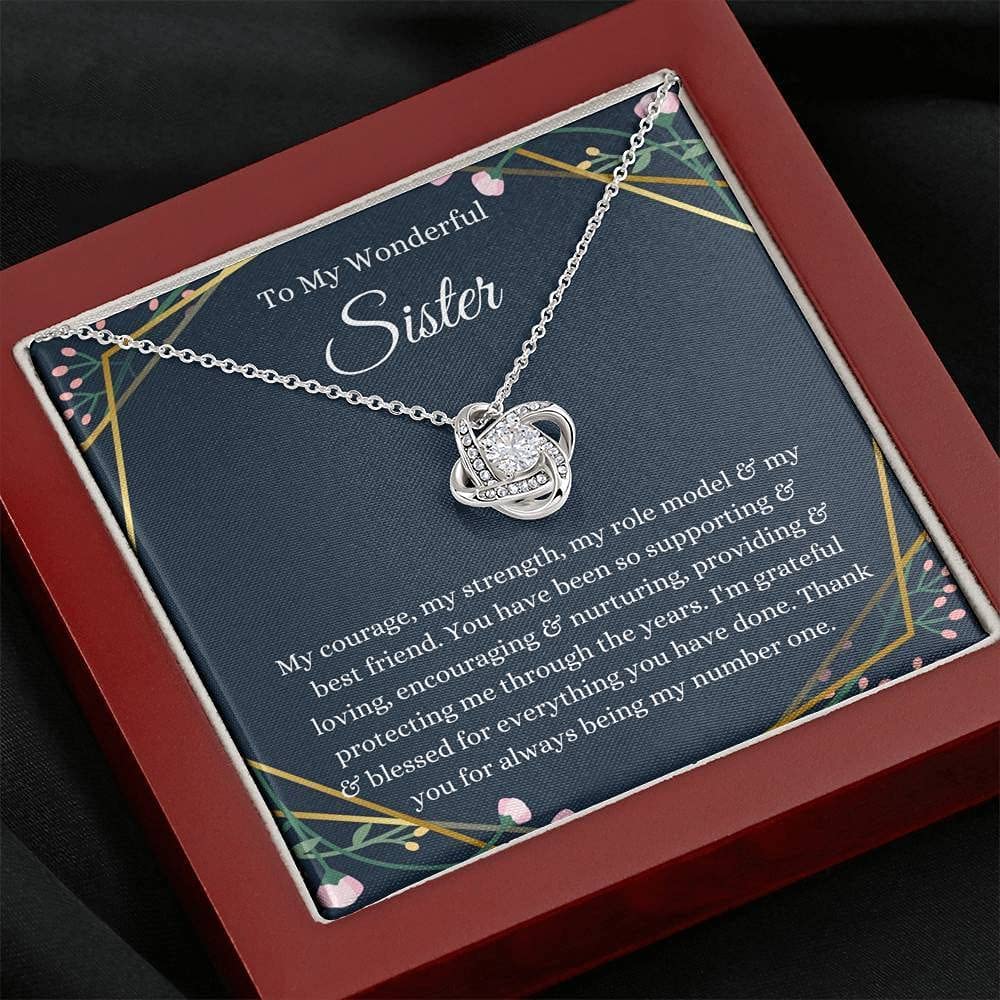Handmade Personalized Love Knot Necklace - Custom Message Card Jewelry Gift for Sister (White/Gold, Adjustable Size) | Birthday, Christmas & Special Occasion Present for Little/Big Sister