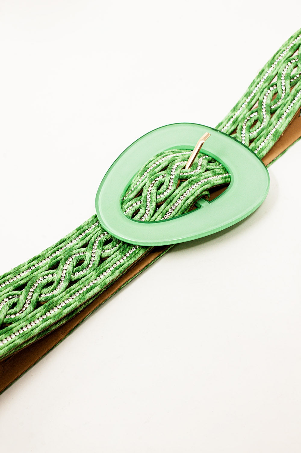 Crystal Embellished Green Belt for Women - Elegant Fashion Accessory for Dresses, Parties & Special Occasions