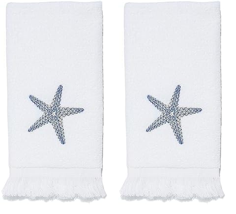Avanti Linens Soft & Absorbent Fingertip Towel - White Bathroom Hand Towel Set of 2 - The Sea Collection | Perfect for Guest Bathrooms, Spa Days & Coastal Home Decor
