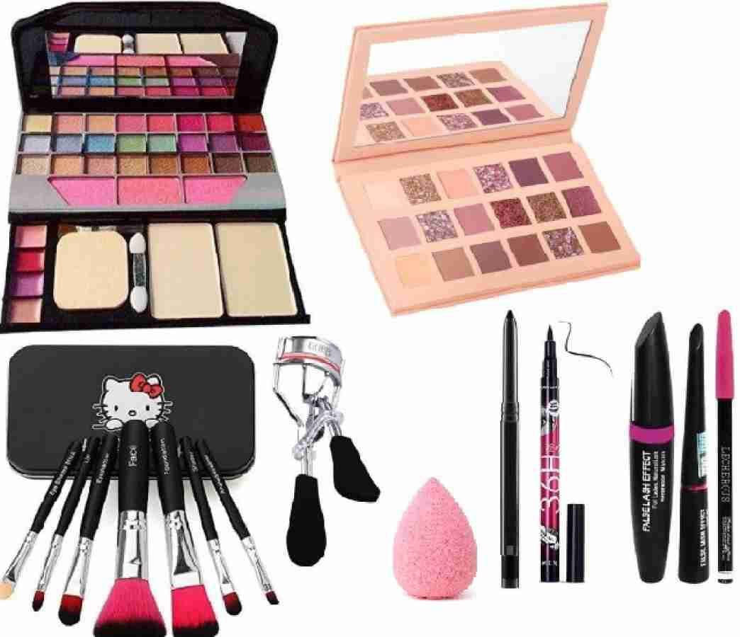 RJguddu Tya Fashion 6155 Professional 16-Piece Makeup Kit with 7 Black Brushes, Nude Eyeshadow Palette, 36H Kajal, 3-in-1 Eyeliner, Mascara, Eyebrow Pencil, Eyelash Curler & Beauty Blender - Perfect for Travel, Bridal & Everyday Makeup Looks