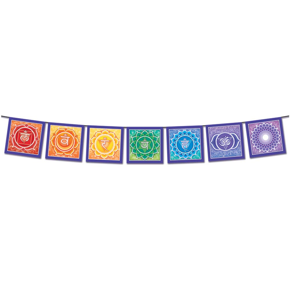 Rainbow Chakra Flag String - 5x42 Inch Spiritual Decor for Yoga Studio, Meditation Room & Holistic Healing Spaces