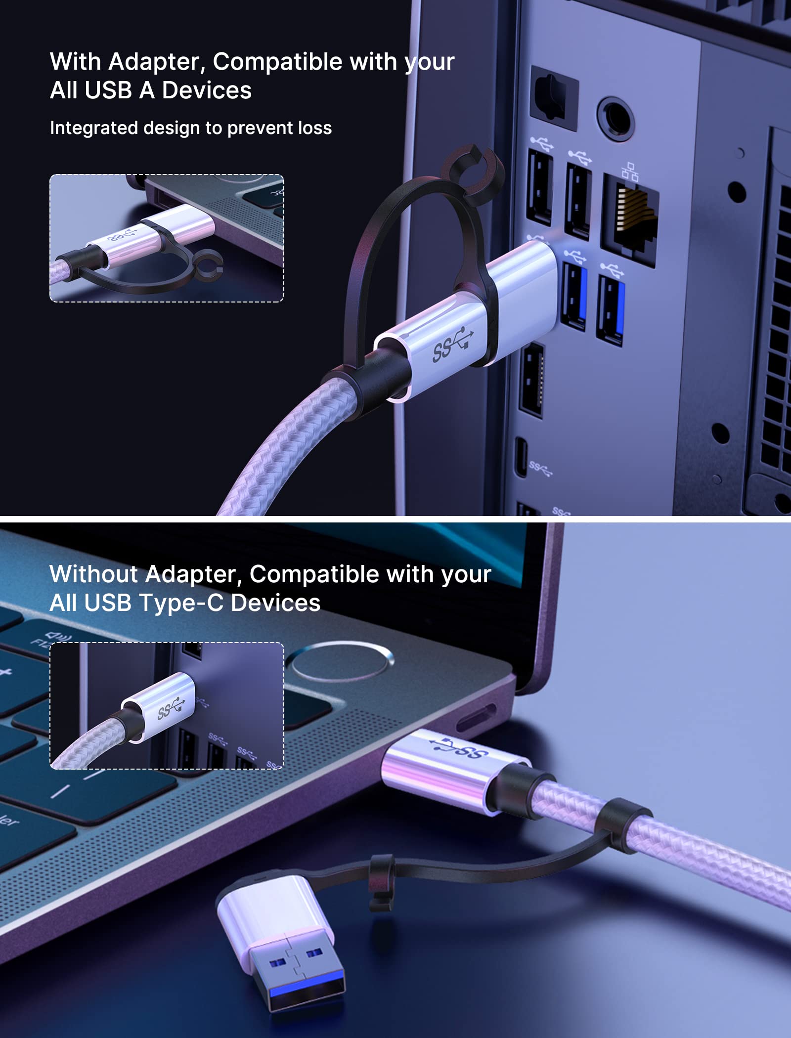 JSAUX 5m USB 3.0 High-Speed VR Link Cable 2-in-1 for Oculus Quest 2/Pico 4/Meta & PC/Steam VR - Data Transfer Adapter for VR Headsets & Gaming PCs - Perfect for Immersive Virtual Reality Experiences & PC Gaming Setups