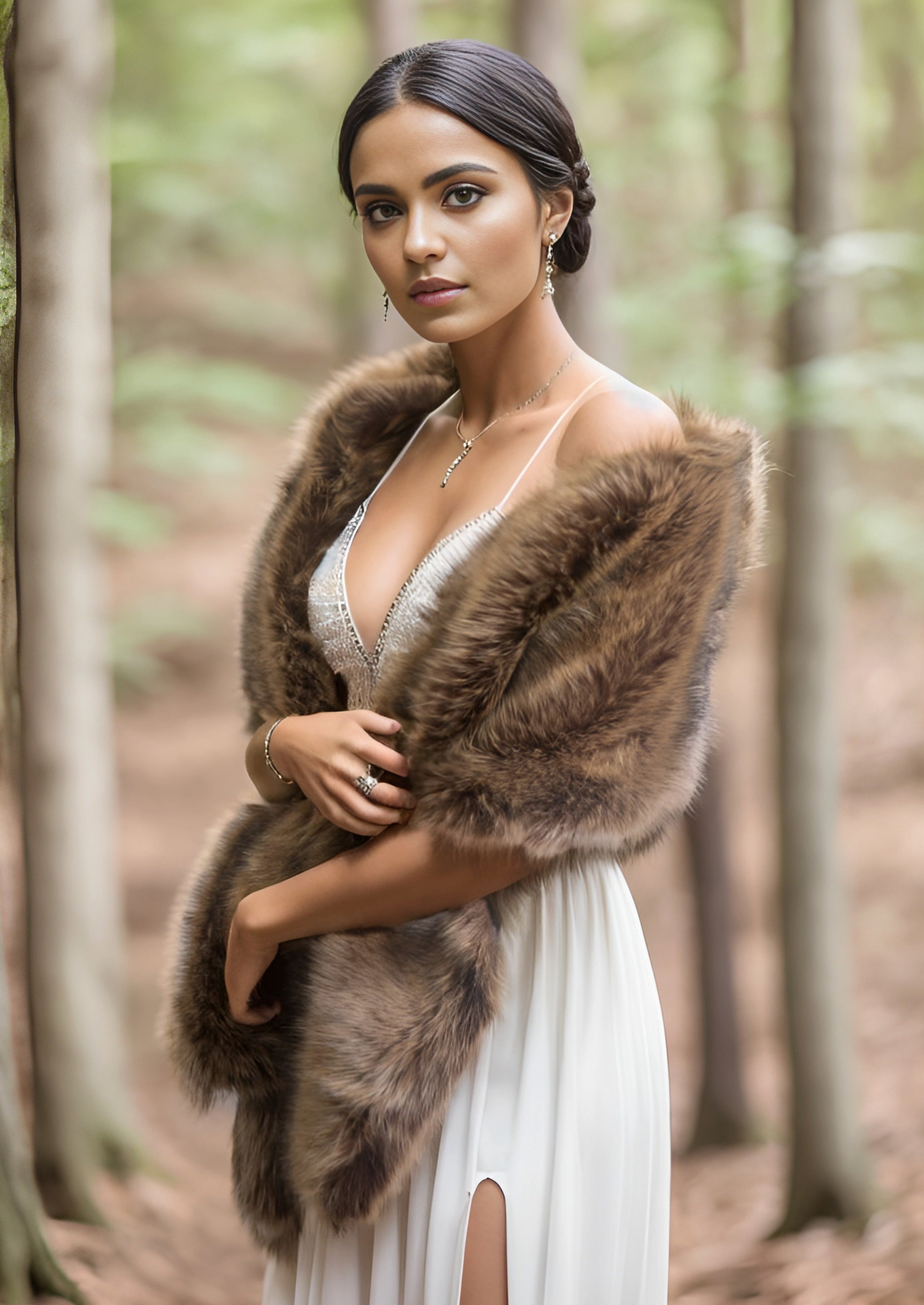 Luxury Brown Fur Shawl Wrap - Soft & Warm Winter Fashion Accessory for Women (Lilian Brw03) | Perfect for Evening Parties, Weddings & Cold Weather Outfits