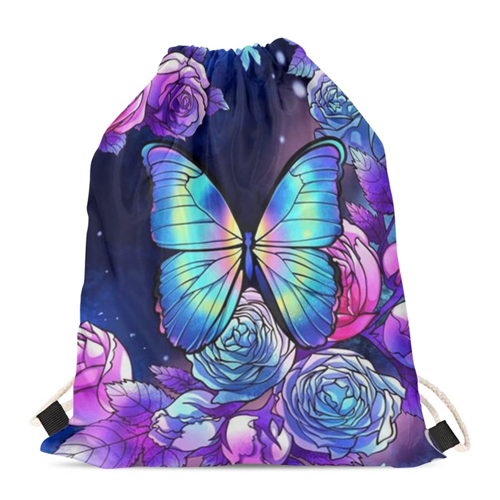 Butterfly Backpack Purse - Drawstring Swim Bag for Kids, Girls & Women - Gym, Sport, Dance, Beach & Party Shoulder Handbag - Rose Purple Cinch Sack Storage Pouch - Perfect for Swimming, Travel, School & Gifts