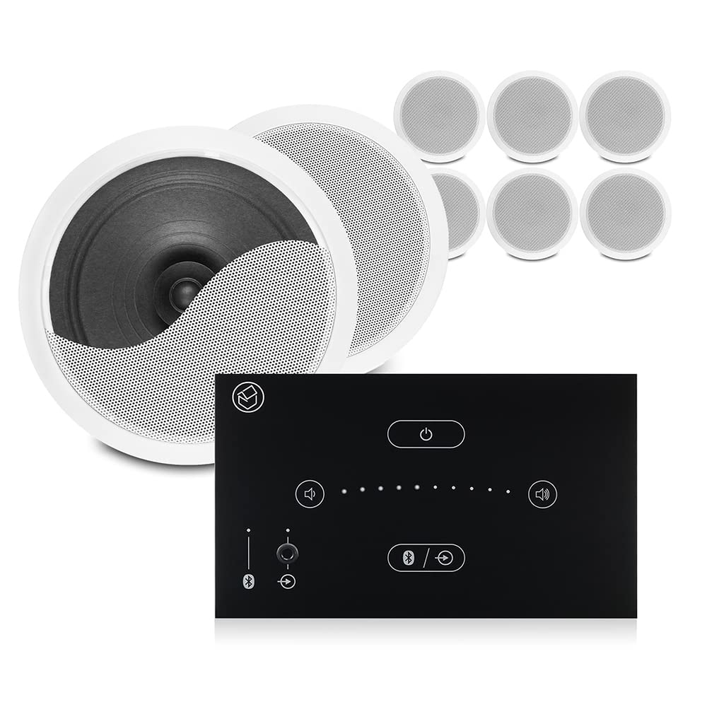 Premium Bluetooth Ceiling Speaker System - Power Dynamics Systemline E50 Wall Amplifier with 8x 6.5