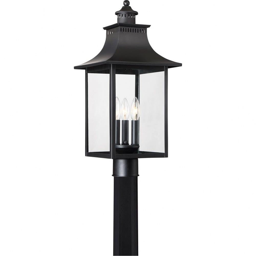 3-Light Outdoor Post Lantern with Mystic Black Finish - Traditional Style Exterior Lighting for Porch, Garden & Pathway - 71-Bel-2539262
