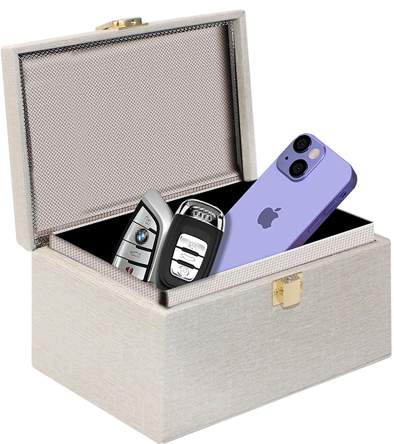 JXE JXO Faraday Box for Car Keys - RFID Signal Blocker & Key Fob Protector | PU Leather Shielding Pouch for Keyless Entry Protection | Prevent Car Theft & Electronic Eavesdropping | Perfect for Travel, Parking & Home Security (Beige)