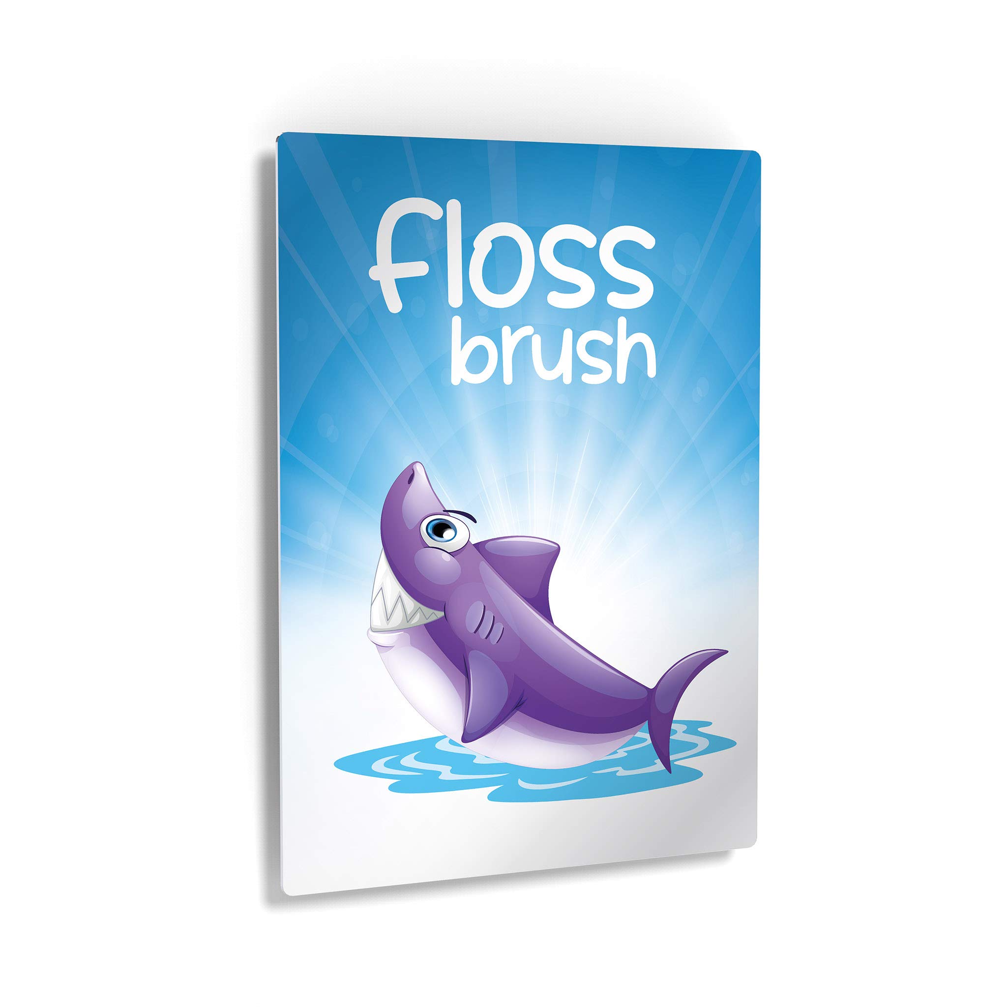 Smile Art Design Floss Brush Quote Metal Print - Inspirational Bathroom Wall Decor for Kids & Nursery, Ready to Hang Home Decoration (40x30, Made in USA) - Perfect for Bathrooms, Kids' Rooms & Nursery Wall Art