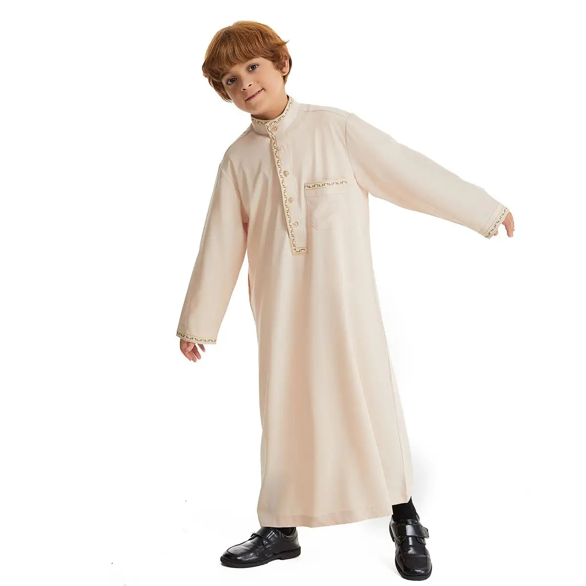 Stylish Middle Eastern Arab Boy Thobe Thawb with Pockets - Perfect for Eid, Weddings & Special Occasions