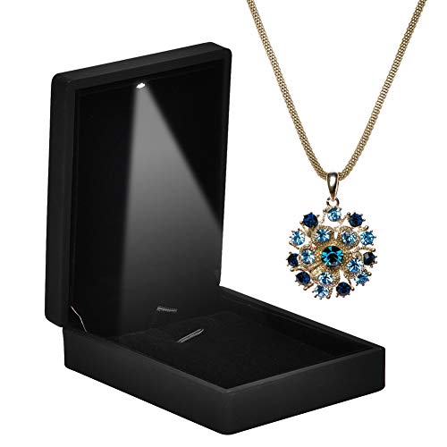 LED Light Up Ring Box - Elegant Jewelry Storage Case for Wedding, Proposal & Engagement - Perfect Jewelry Gift Box with LED Lights for Rings & Pendants (Black) - Great for Romantic Proposals, Wedding Ceremonies & Jewelry Display