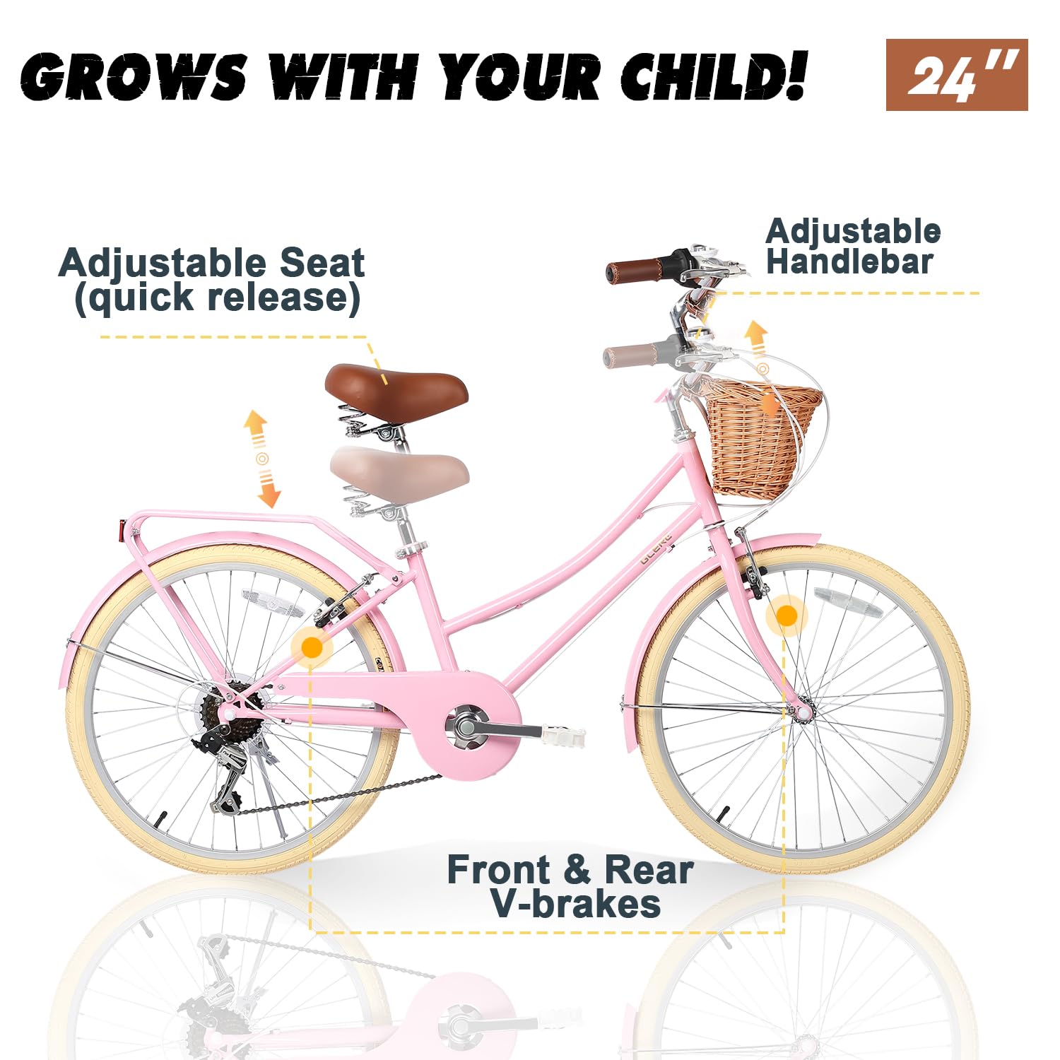 20 24 26 Inch 6-Speed Beach Cruiser Bike for Women & Girls - Lightweight Hybrid City Bicycle with Wicker Basket - Perfect for Commuting, Leisure Rides & Beach Outings - Multiple Color Options