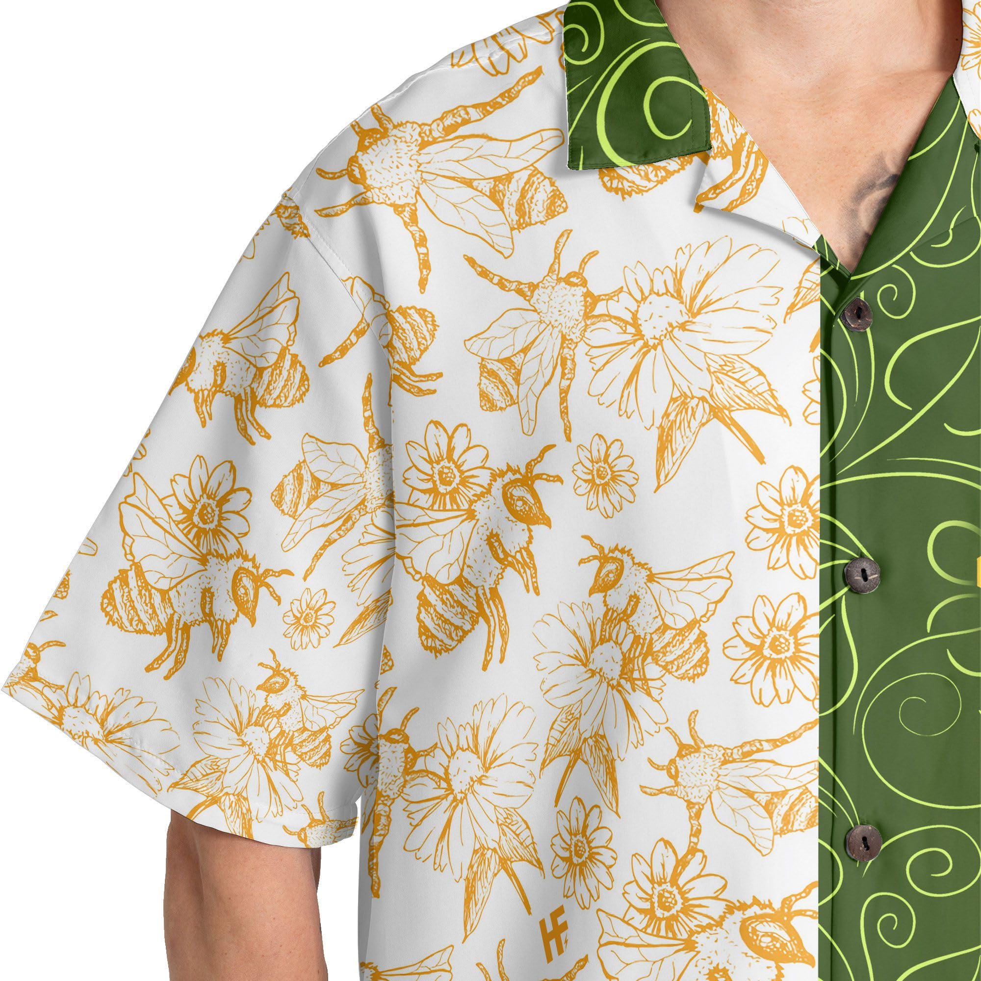HYPERFAVOR Stylish Bee Print Shirts for Men - Trendy Aesthetic Bee Hawaiian Shirts, Casual Summer Fashion for Beach Parties & Outdoor Activities