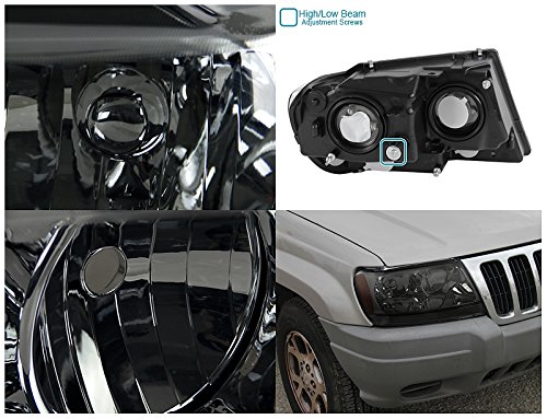 Smoke Headlights with Amber Reflector Signal Bar Compatible with 1999-2004 Jeep Grand Cherokee - Upgrade Your Off-Road or Night Driving Style