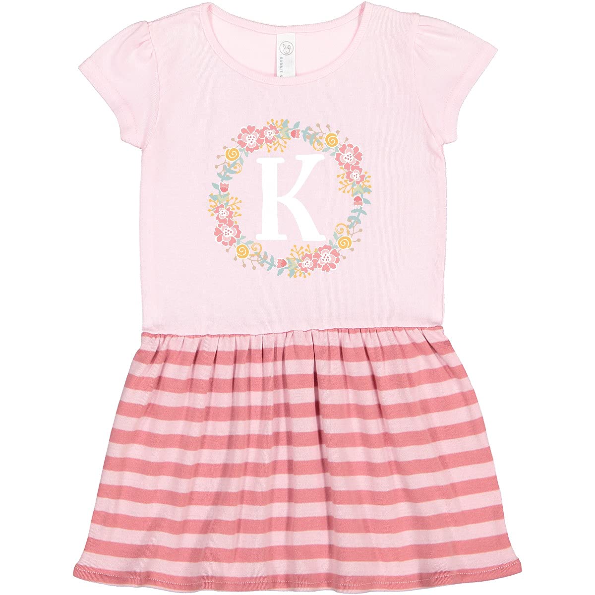Inktastic Monogram Letter K Rose Floral Wreath Toddler Dress - Cute Floral Letter K Outfit for Baby Girls, Perfect for Birthday Parties, Photo Shoots & Special Occasions