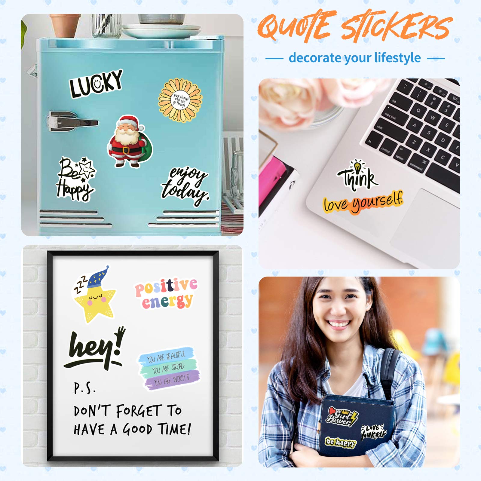 100 PCS Inspirational Quote Stickers - Motivational Stickers for Adults, Teens & Students - Positive Affirmation Stickers for Vision Board, Journaling, Scrapbooking, Water Bottles & Laptop Decoration - Perfect for Daily Inspiration & Self-Care