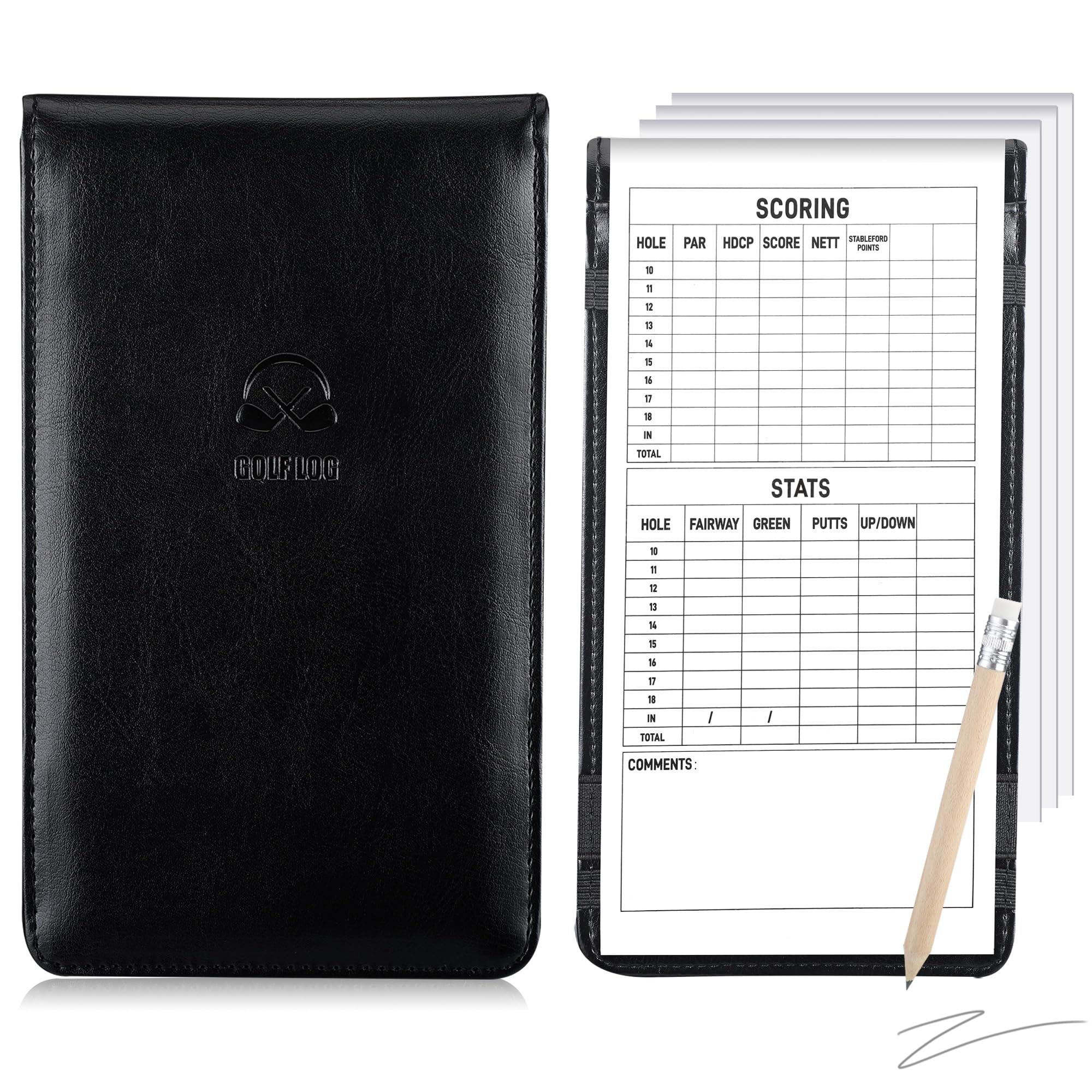 Jetec 6-Piece Golf Gift Set - Leather Golf Scorecard Holder with 4 Scorecard Books, Golf Pencil & Yardage Book Cover - Perfect Golf Log Book & Notebook for Golfers - Ideal for Golf Courses, Tournaments & Outdoor Sports Gifts
