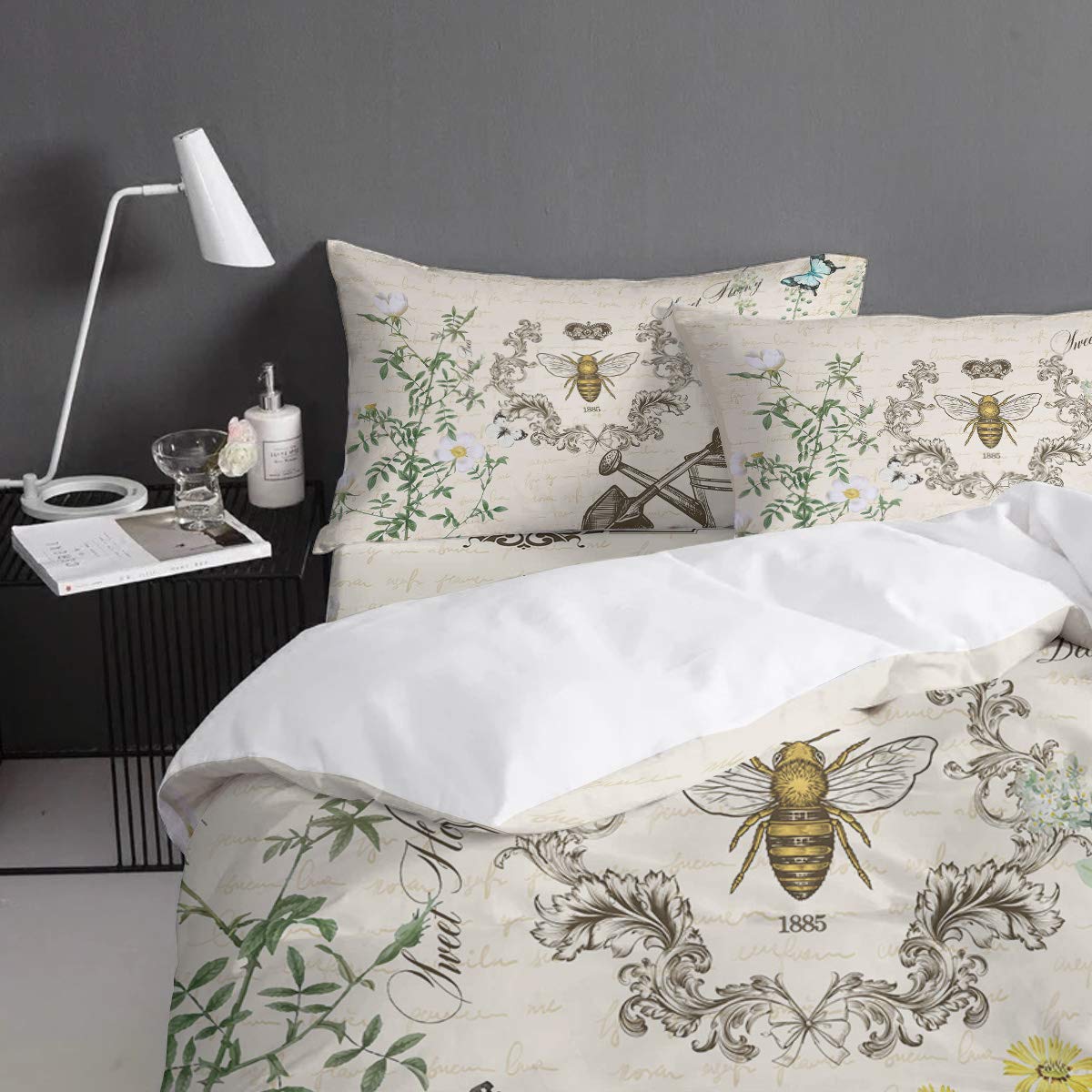 4-Piece Full Size Duvet Cover Set - Sweet Honey Bee Print Bedding Collection | Breathable Comforter Cover, Fitted Sheet & 2 Pillowcases | Perfect for Kids' Room, Guest Bedroom & Cozy Farmhouse Decor