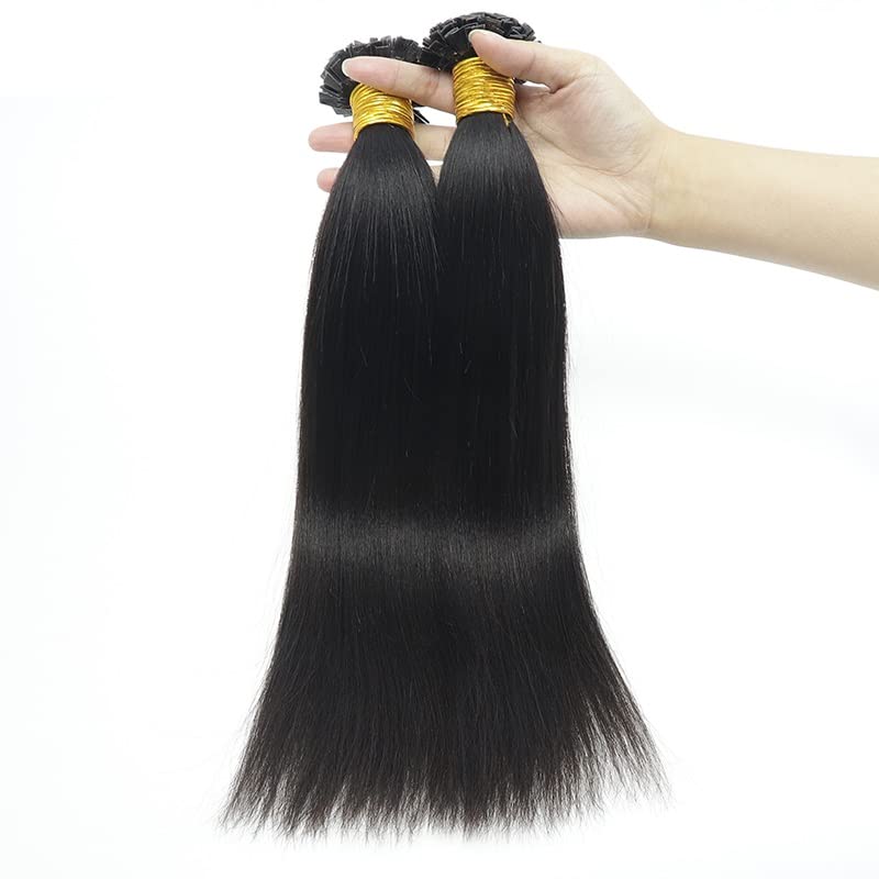 Yaki Straight Flat Tip Human Hair Extensions 100g 100 Pieces - Brazilian Remy Keratin Bonded Hair for Seamless Blending (22 Inch, Natural Black) | Perfect for Styling, Volume Boost & Everyday Wear