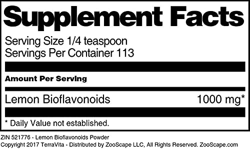 Terravita Lemon Bioflavonoids Powder - 4 oz Natural Citrus Bioflavonoid Supplement (ZIN: 521776) - Supports Immune Health & Antioxidant Benefits for Daily Wellness