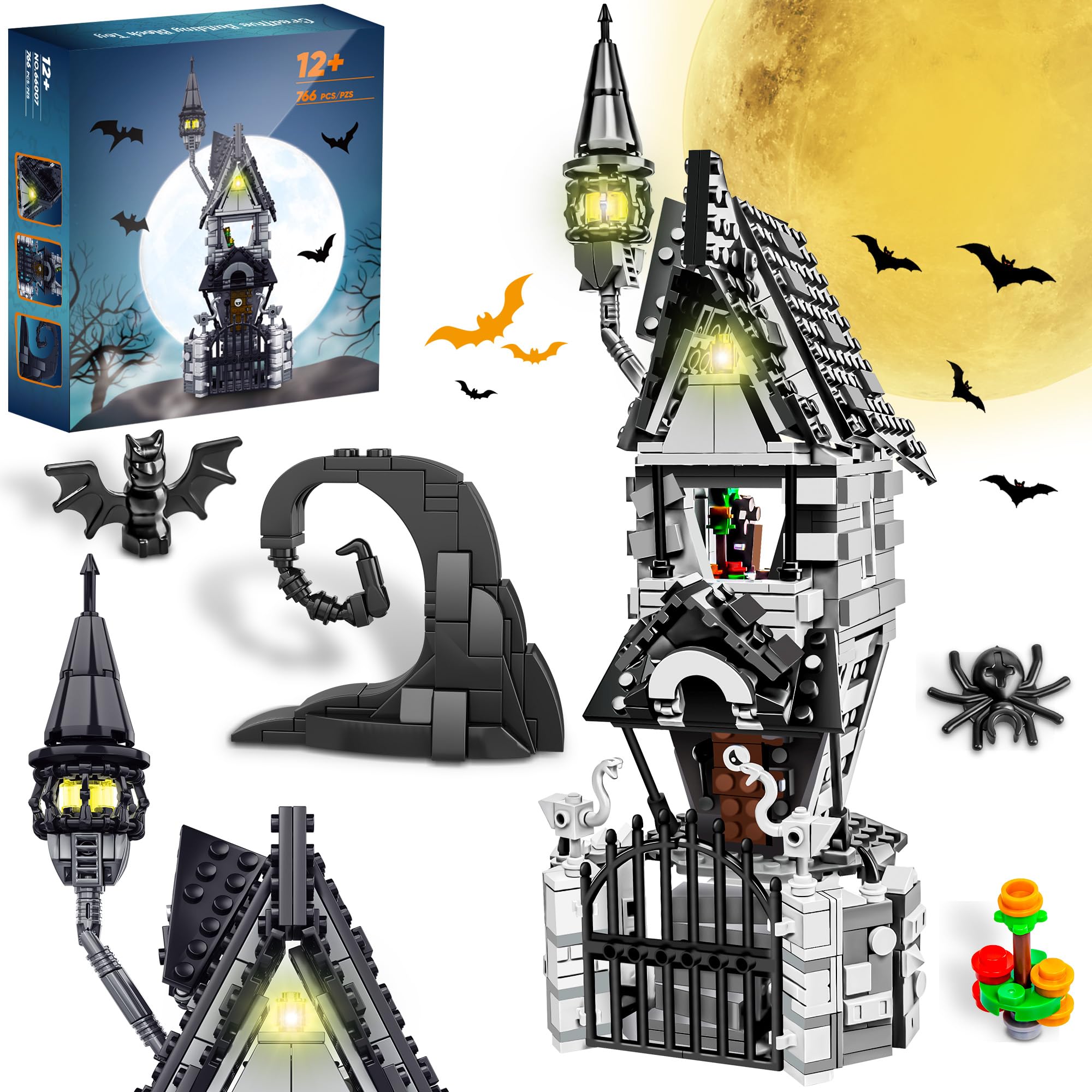 Haunted Mansion Halloween Building Kit - 766pcs Glow-in-the-Dark Christmas Themed Building Blocks Set for Kids & Collectors | Perfect for Holiday Decorations, Gift Giving & Family Fun Activities