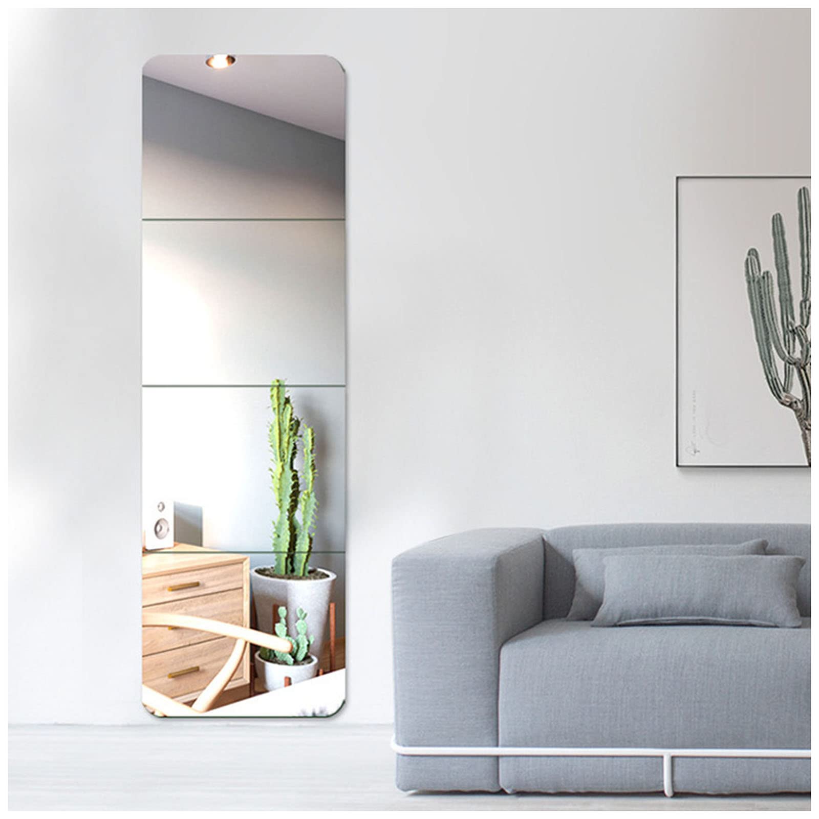 YIKXP 3/4 Piece Full Length Frameless Floor Mirror - Free Splicing Mirror Tiles for Wall & Bathroom, Easy Installation (Right Angle/Round Angle) - Perfect for Home Decor, Bedroom Vanity & Dressing Room
