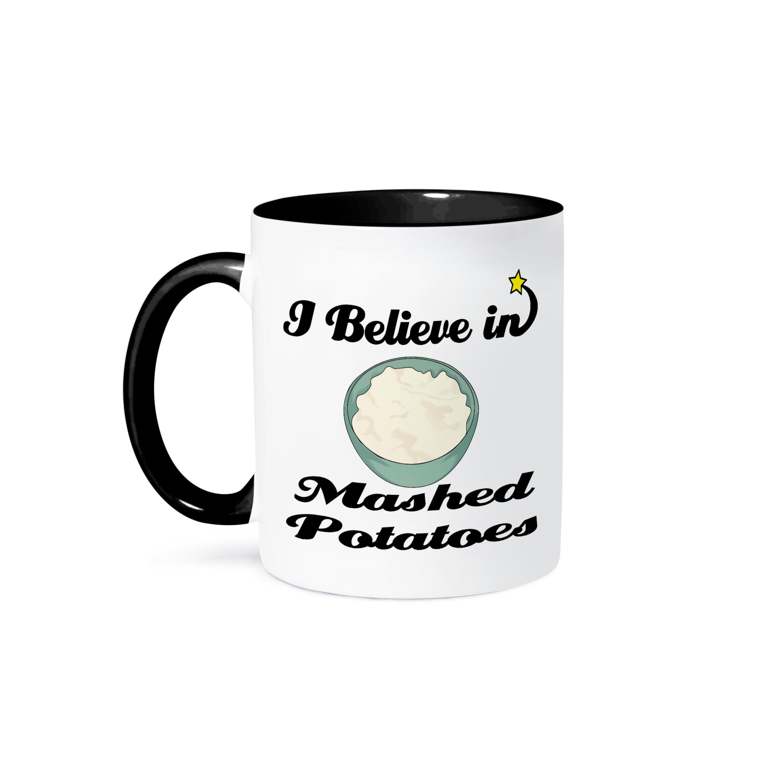 3dRose I Believe in Mashed Potatoes Two Tone Coffee Mug, 11 oz, Black/White - Perfect for Office, Home & Gift Giving