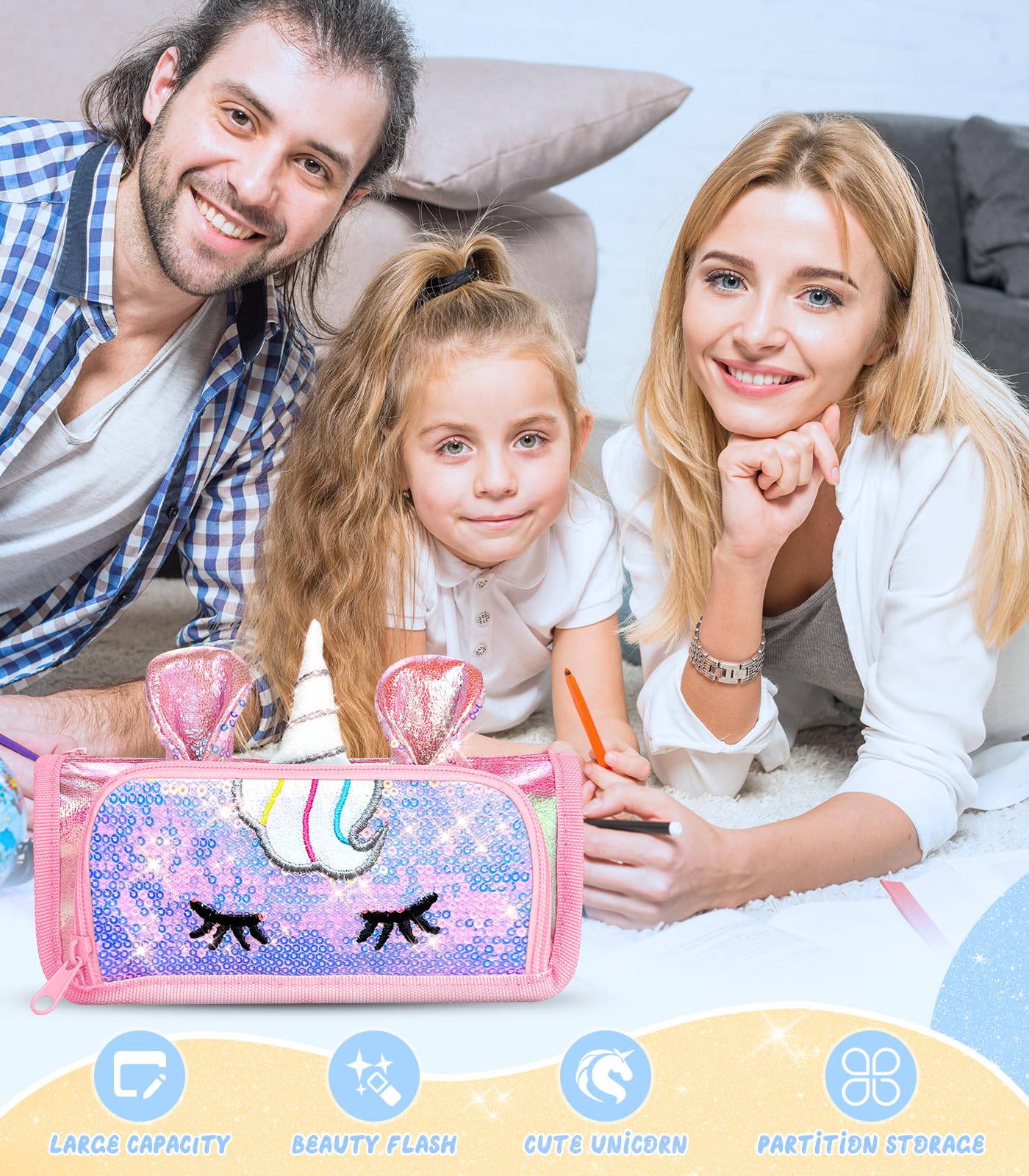 3D Sparkly Pencil Case for Girls - Glitter School Supplies for Students & Kids - Perfect for Back to School