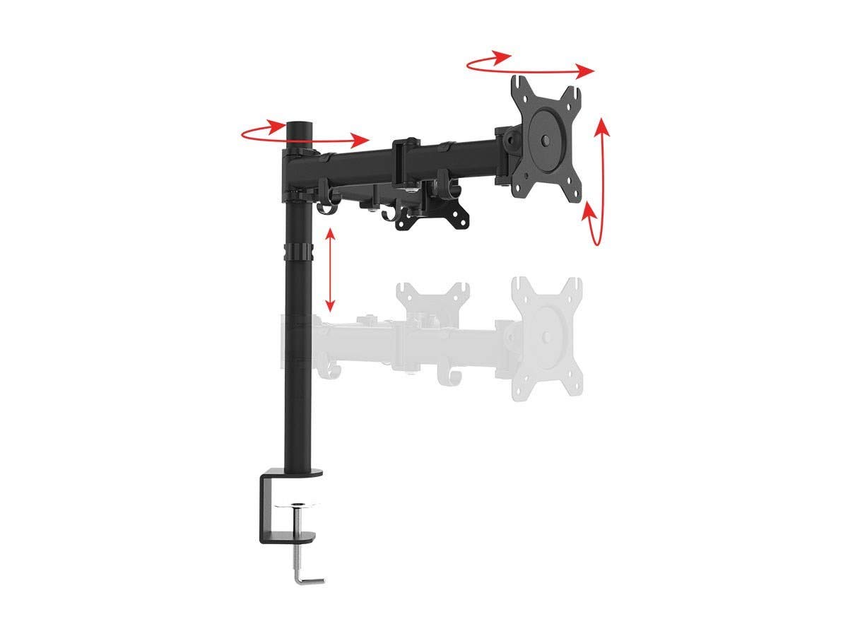 Monoprice 116246 Dual Monitor Arm Mount - Adjustable Articulating Stand for 13-32 Inch Screens, Black | Ergonomic Home Office & Gaming Setup