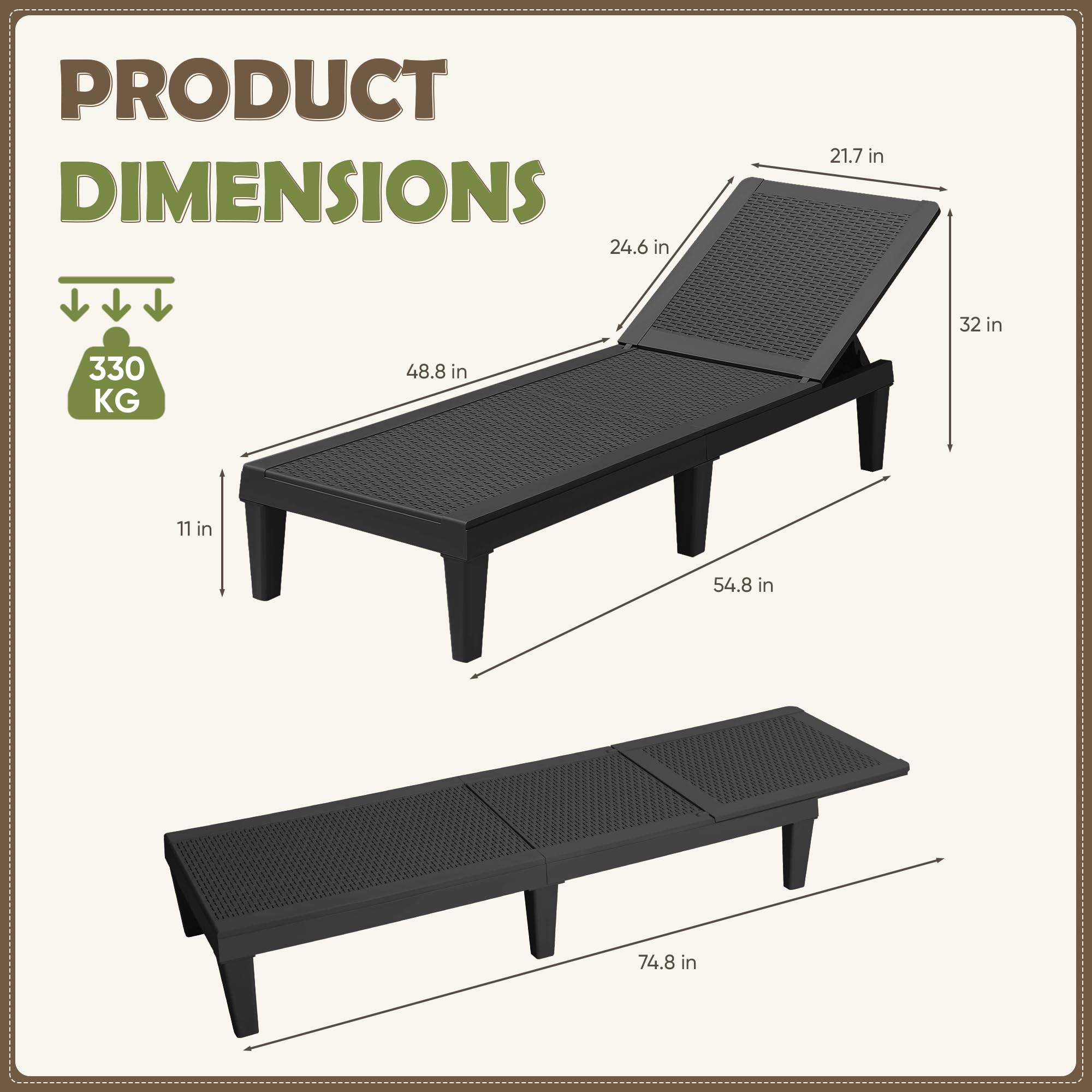 Flamaker Outdoor Lounge Chairs - Waterproof PE Wicker Chaise Lounge with 5-Position Adjustable Backrest, Easy Assembly Patio Furniture for Poolside, Deck, Garden, Beach & Backyard (Black) - Perfect for Sunbathing, Relaxing and Outdoor Lounging