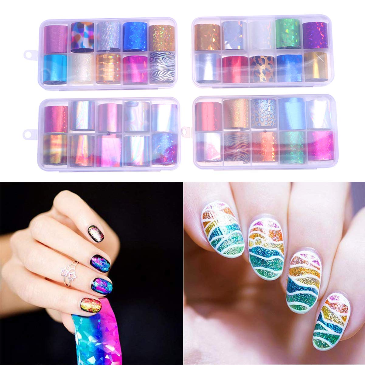 EXCLUZO 4 Set Holographic Nail Art Glitter Stickers - Colorful Starry Sequins & Sparkle Decals for DIY Nail Designs | Perfect for Manicures, Parties, and Special Occasions
