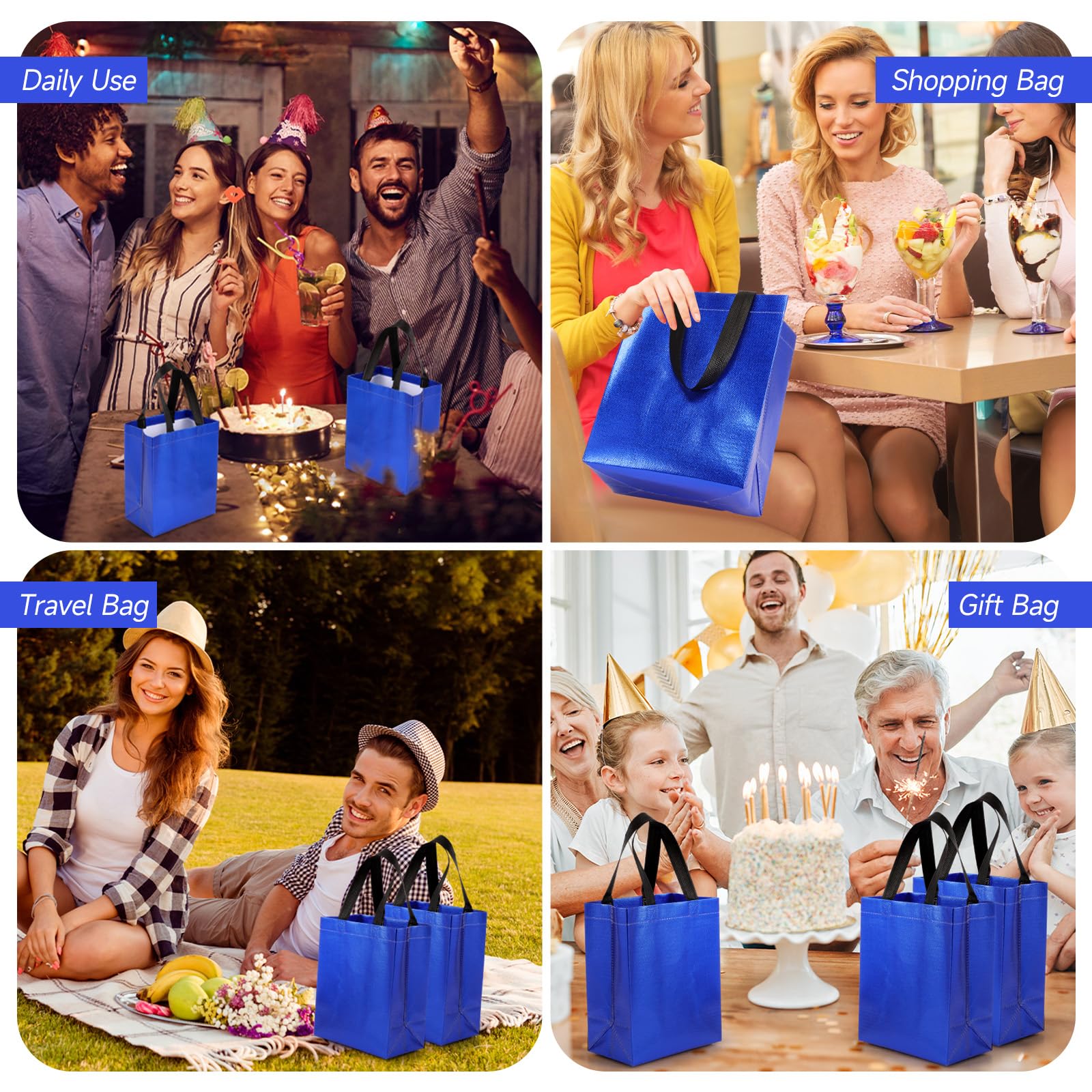Eccliy 80-Piece Reusable Glossy Tote Gift Bags with Handles - Bulk Grocery Bags for Wedding, Bachelorette Party & Christmas (Medium, Blue) | Perfect for Party Favors, Gift Wrapping & Eco-Friendly Shopping
