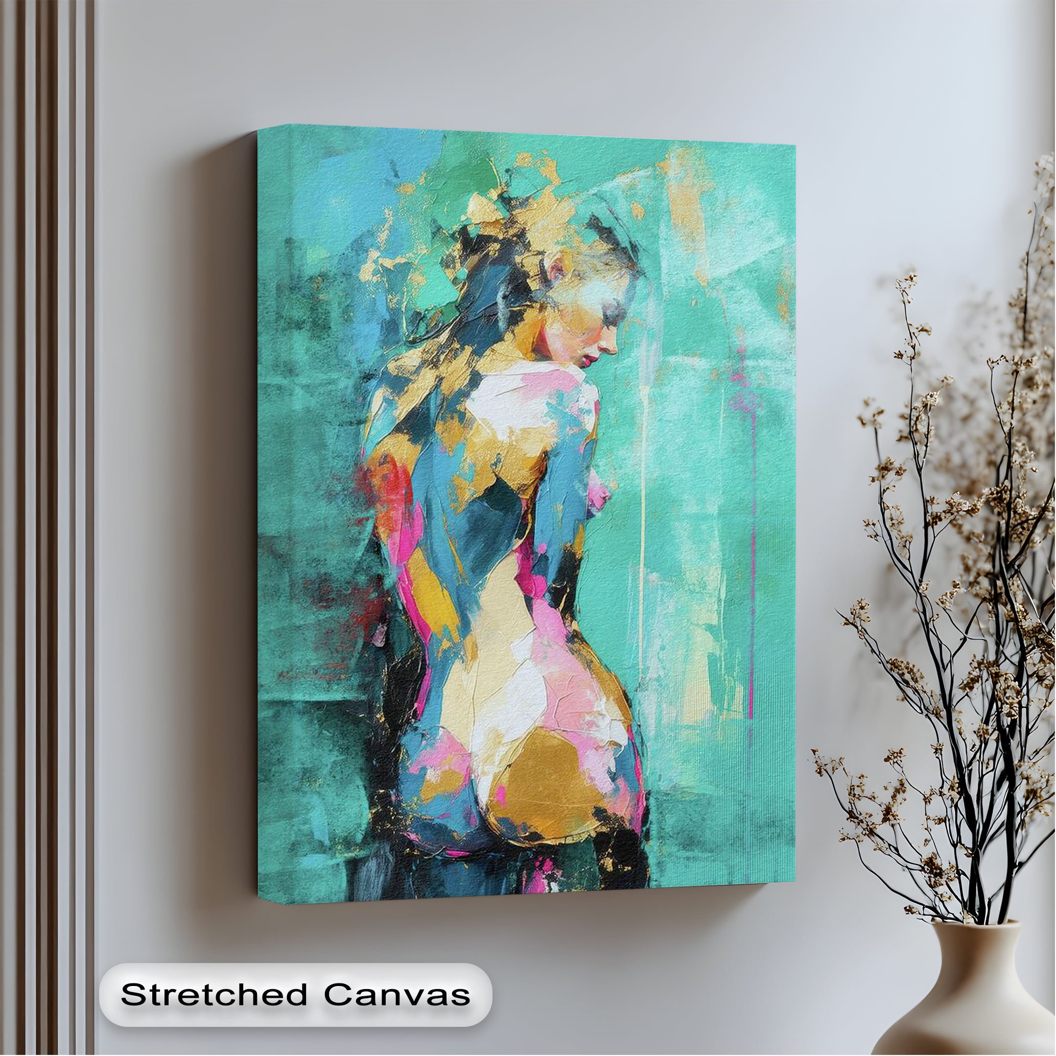 Abstract Female Nude Canvas Print - Aqua Serenity Wall Art for Living Room, Bedroom & Office Decor | Modern Watercolor Painting Home Decoration