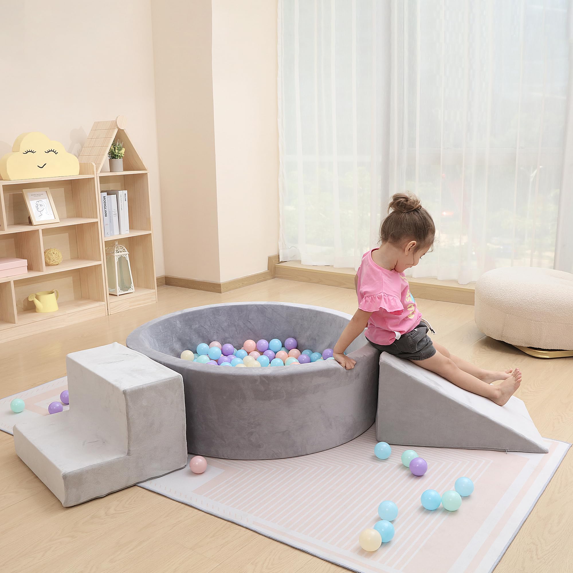 Soft Foam Ball Pit with Play Blocks for Toddlers & Kids - Indoor/Outdoor Climbing Structure with Ball Pool, Stairs & Slope - Perfect for Playrooms, Daycares & Backyard Fun