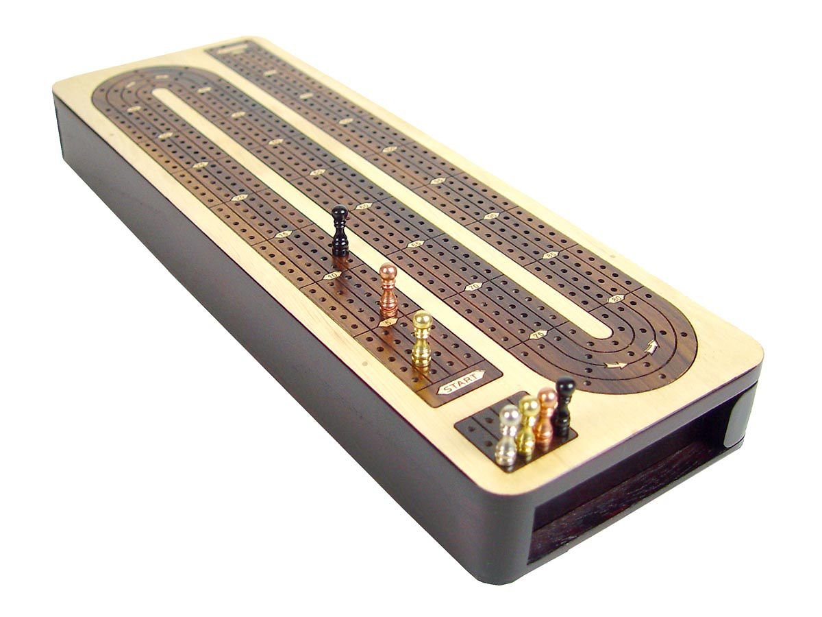 Handmade Wooden Cribbage Board with 4 Continuous Tracks & Sliding Lids - Classic Game Board for Family Game Nights, Camping Trips, and Pub Entertainment