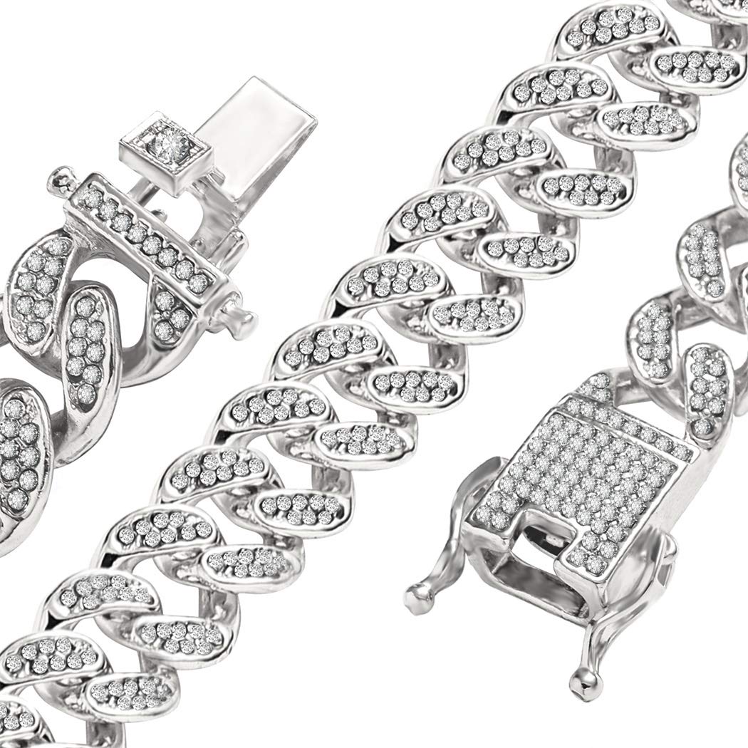 13mm Iced Out Men's Necklace Chain - Heavy Duty Bling Cuban Link Chain for Men in Gold/Silver - Miami Curb Hip Hop Jewelry with Rhinestone Clasp - Perfect for Parties, Gifts & Streetwear Fashion