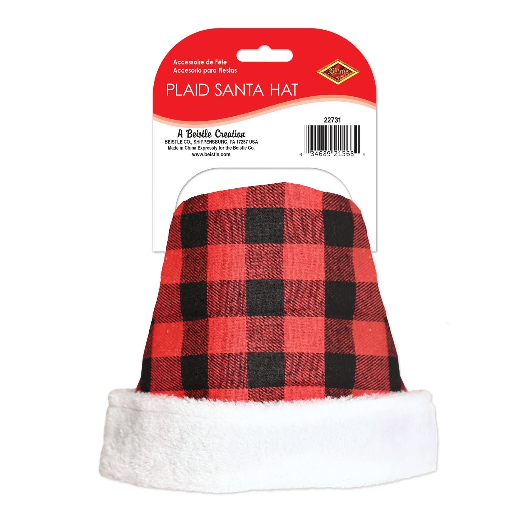 12 Pack Beistle Christmas Plaid Santa Hats - Red & Black Festive Holiday Party Hats for Xmas Celebrations, Office Parties & Family Gatherings
