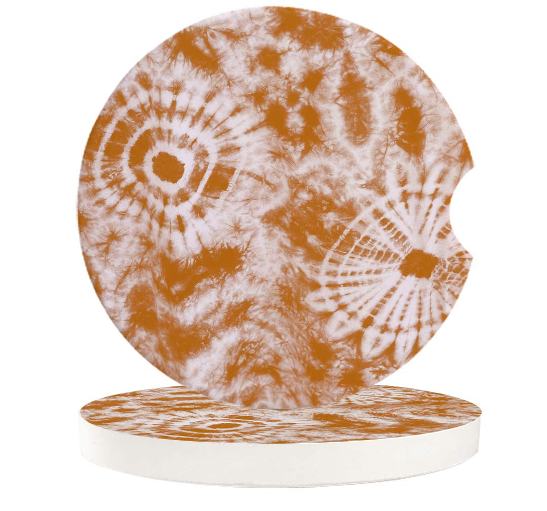Vintage Tie Dye Ceramic Car Coasters 2-Pack - Absorbent Cup Holder Coasters for Women & Men - Boho Hippie Car Accessories for Automotive, Living Room, Kitchen & Office Use - Funny & Chic Drink Coasters Set