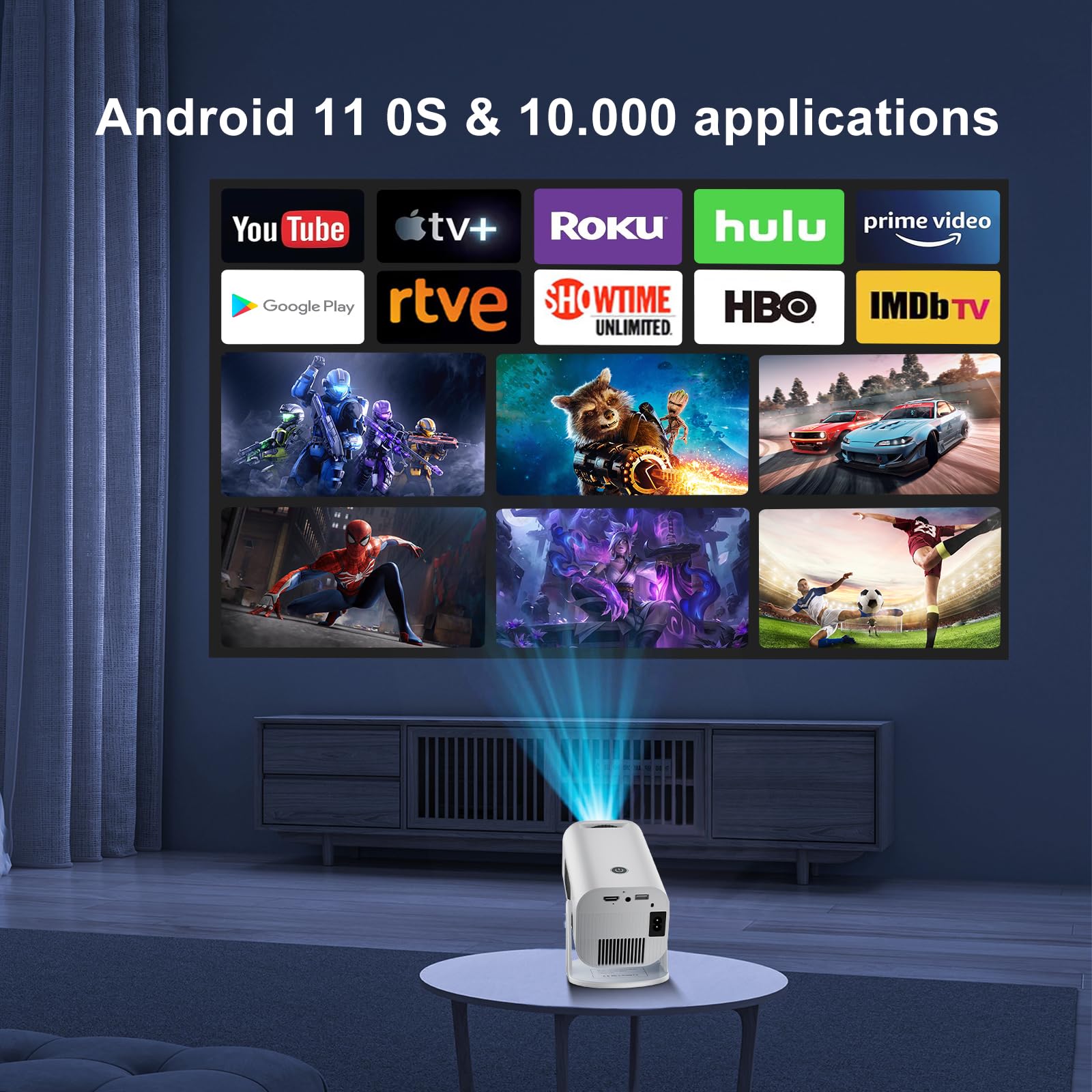 Portable Mini Video Projector, Full HD 1080P Home Cinema Outdoor Projector, 210° Rotatable 4K Projector with TV Stick/HDMI/USB/AV Compatibility - Perfect for Movie Nights, Gaming, and Outdoor Entertainment