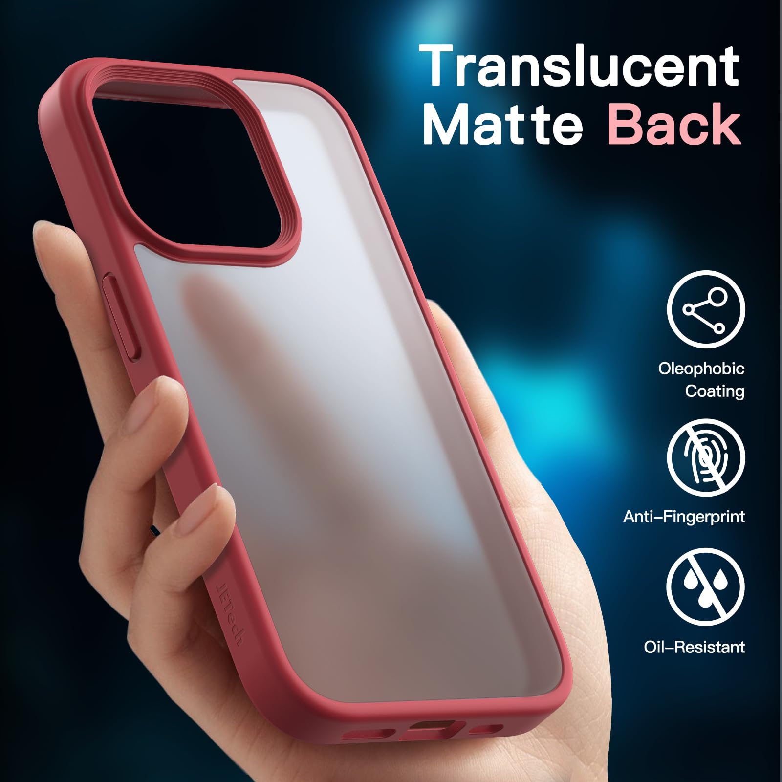 JETech 5 in 1 Matte Shockproof Case for iPhone 15 Pro Max 6.7-Inch with 2-Pack Tempered Glass Screen Protector & Camera Lens Protector - Translucent Back Protective Phone Cover (Maroon) | Perfect for Everyday Use, Travel & Outdoor Activities