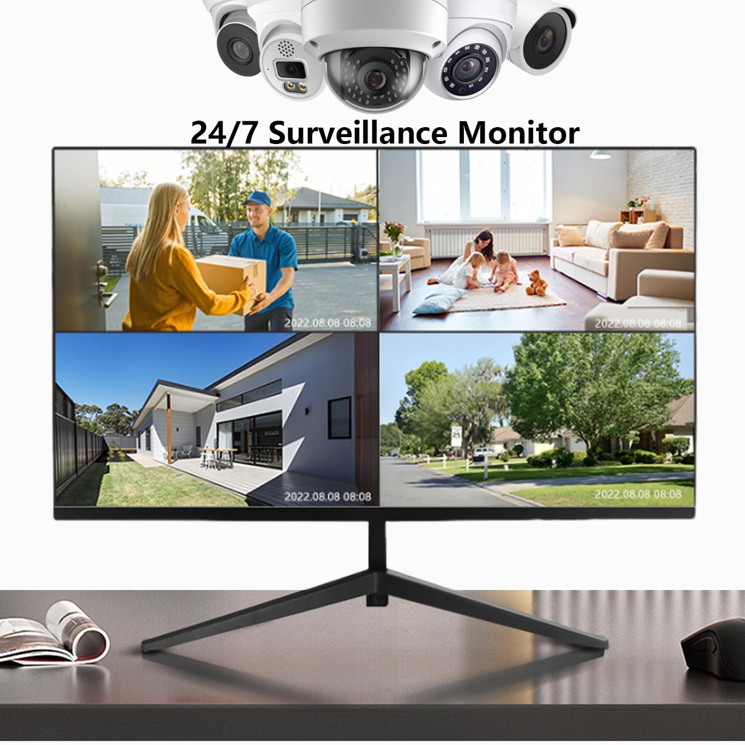 32 Inch FHD 1080P Security Monitor - Slim LED Display for CCTV Surveillance, 60Hz Refresh Rate with HDMI/VGA/BNC Ports & Audio, 4K Compatible - Ideal for NVR/DVR Systems, Home & Office Security Monitoring