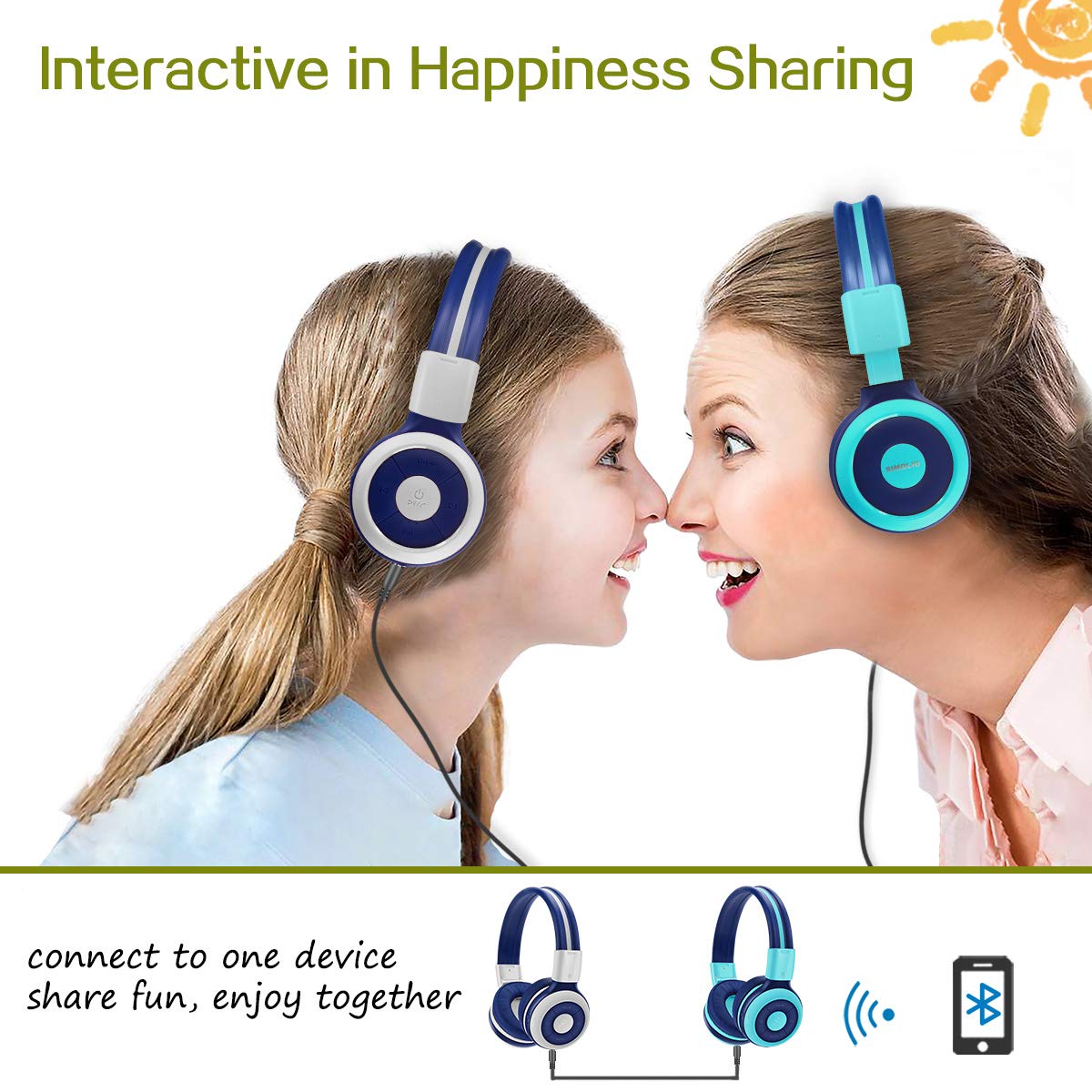 2 Pack SIMOLIO Bluetooth Headphones for Kids & Teens - Volume Limited 75dB/85dB/94dB, Wireless On-Ear Headset with Microphone & EVA Carrying Case (Mint+Grey) - Perfect for School, Travel, and Online Learning