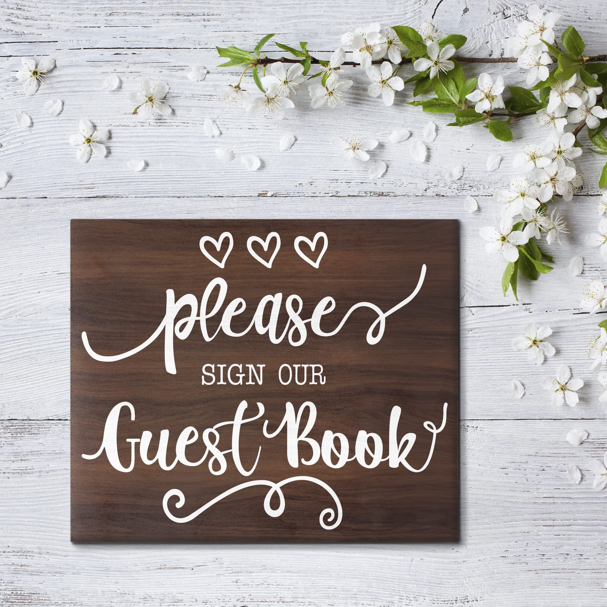 JennyGems 10x12 Inch Wooden Guest Book Sign - Elegant Wedding Reception Decor for Showers, Ceremonies & Parties (Brown) | Perfect for Guestbook Tables, Wedding Signs & Event Decorations