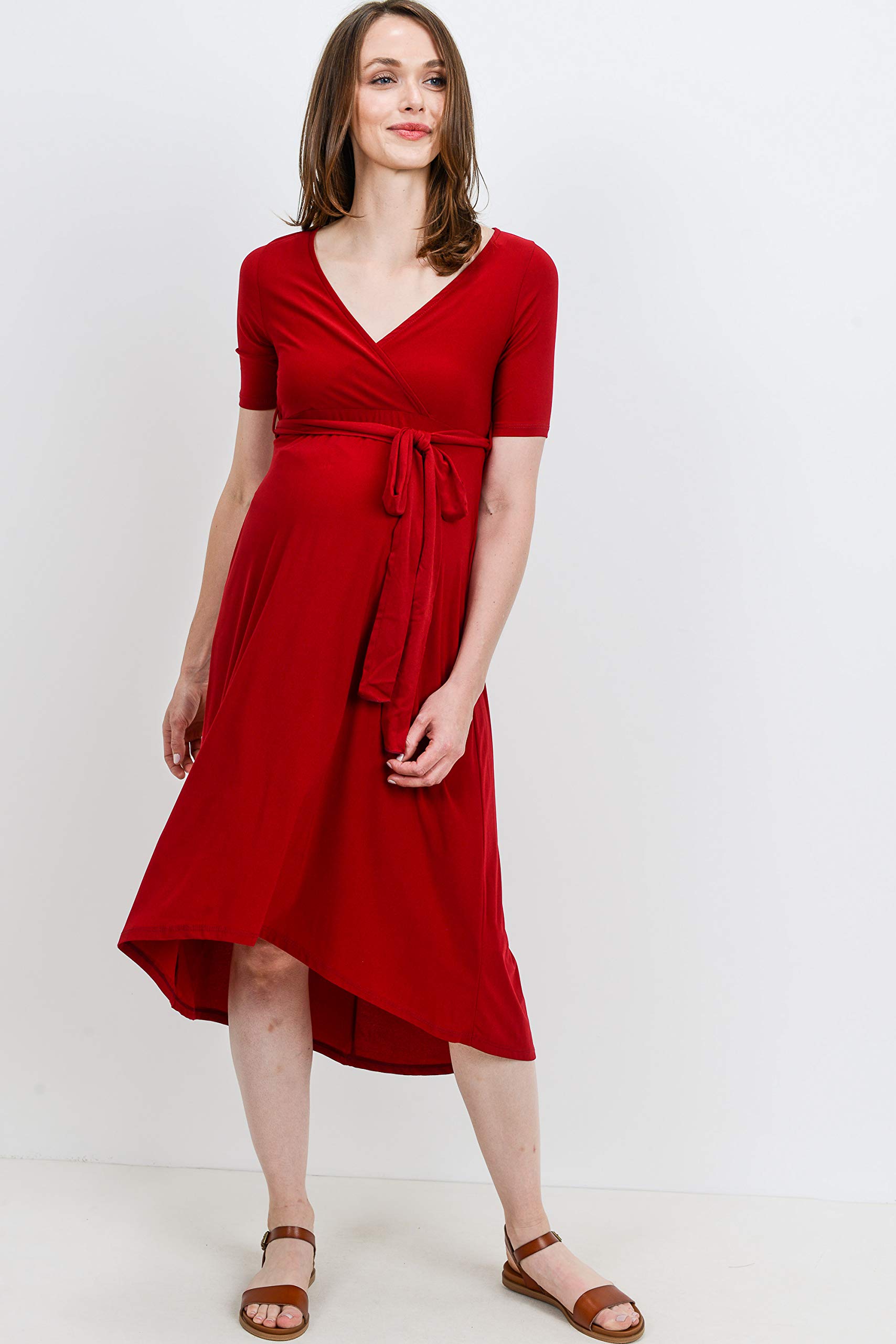 Maternity Wrap Dress for Women - Mid-Length with Adjustable Waist Belt | Perfect for Pregnancy, Nursing & Postpartum Comfort