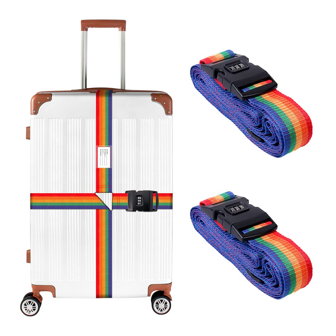 2Pcs Adjustable Heavy Duty Luggage Straps with Quick Release Buckles - Wide Rainbow Suitcase Straps for Travel Bags, Backpacks & Suitcases - Perfect for Airplane Check-in, Secure Packing & Organized Travel Accessories