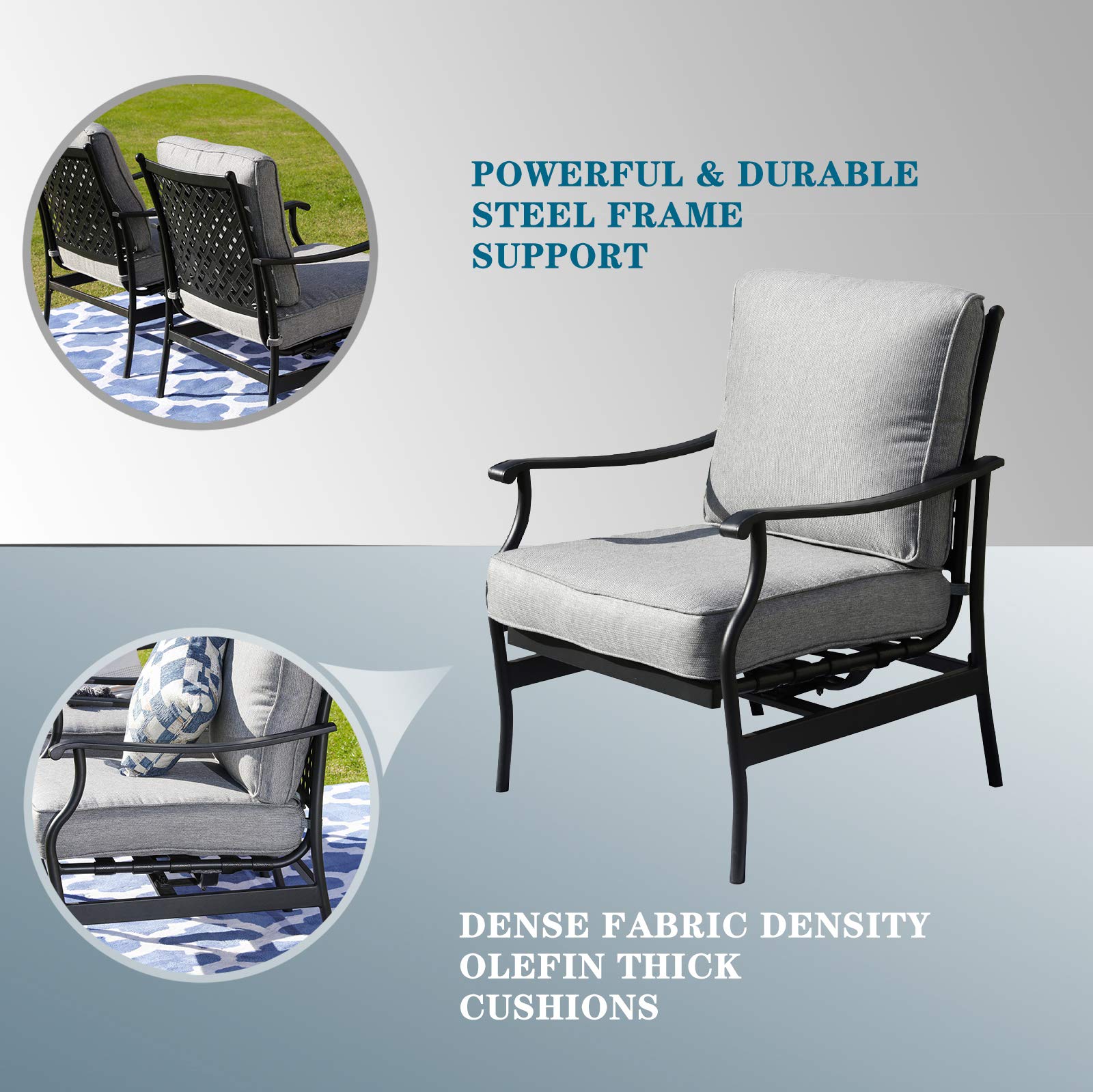 Premium Outdoor Patio Bistro Dining Chairs Set of 2 with Thick Cushions - Durable Metal Frame & Comfortable Fabric - Perfect for Garden, Backyard, Restaurant or Cafe Seating (Grey)