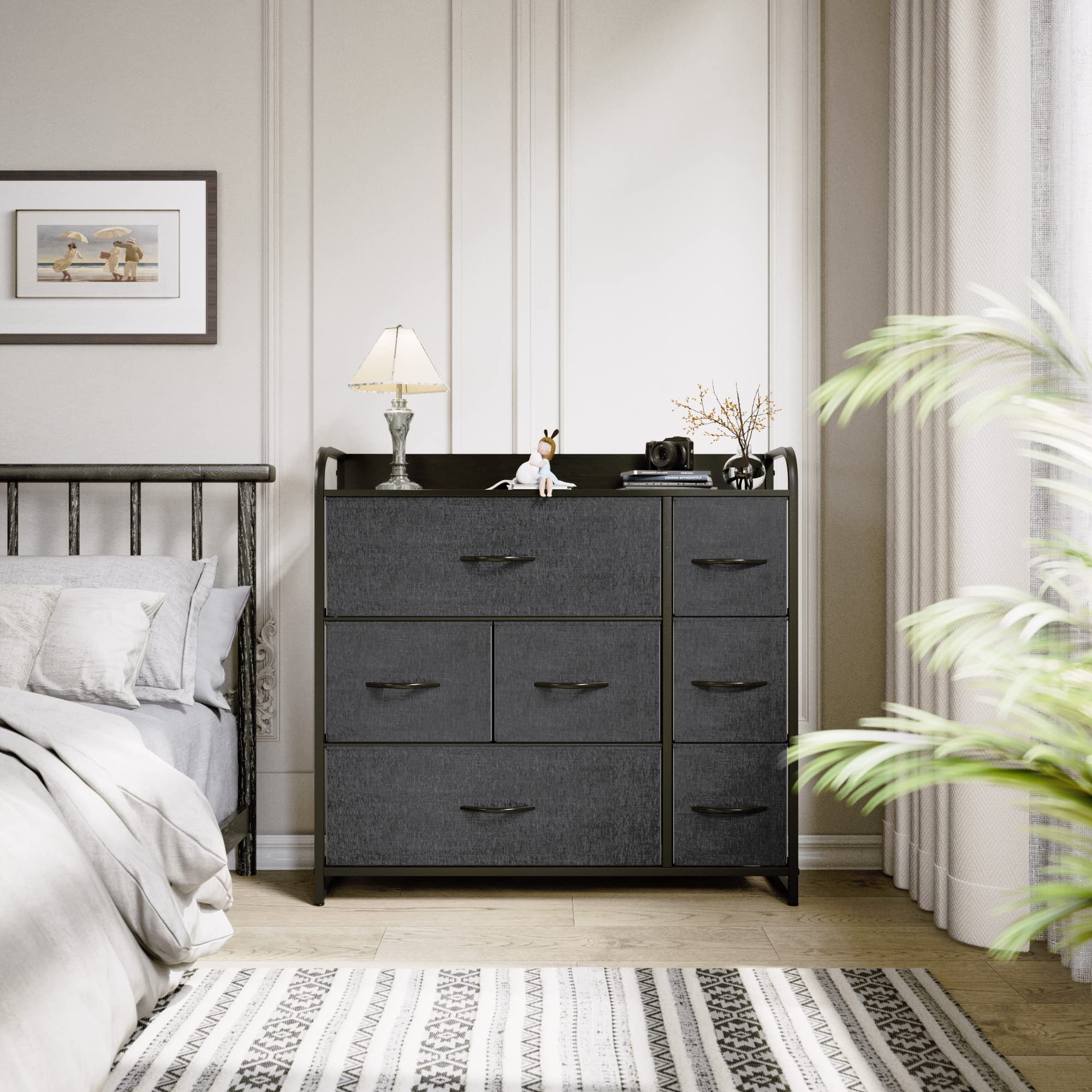 YITAHOME 7-Drawer Dresser Storage Tower with Sturdy Steel Frame & Wooden Top - Fabric Bin Organizer for Bedroom, Living Room, Hallway & Closet - Perfect for Home Organization & Space Saving