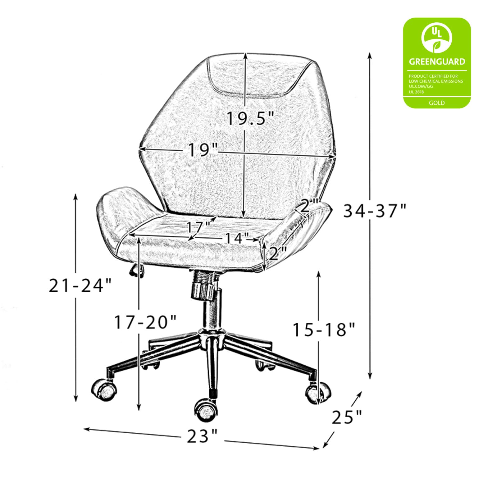 HULALAHOME PU Leather Office Chair Armless - Ergonomic Mid-Back Desk Chair with 5 Rolling Casters for Home Office, Study & Living Room - Camel Color Comfortable Seating Solution