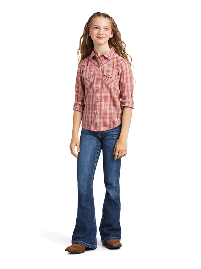 Ariat 10039508 Kids Long Sleeve Plaid Shirt - Antique Rubia Checkered Flannel for Boys & Girls - Perfect for School, Outdoor Play & Family Activities