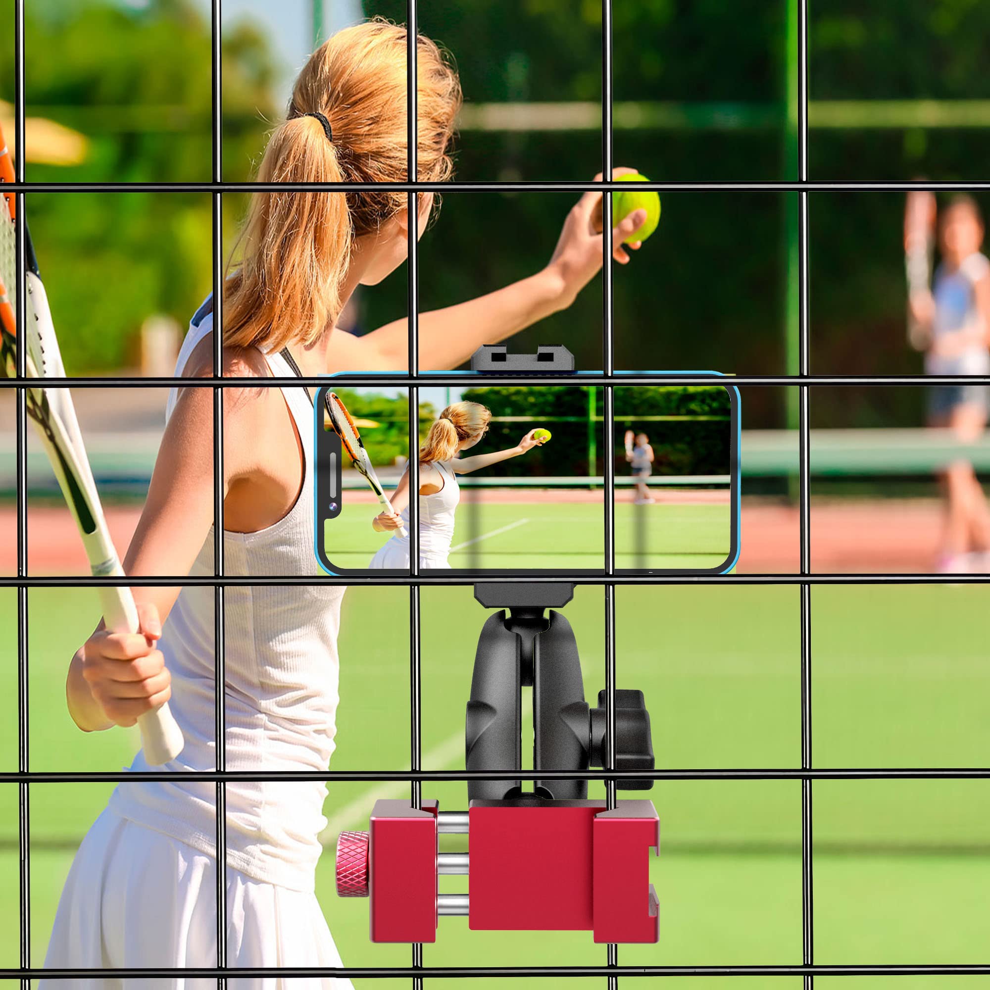 Aluminum Smartphone Fence Mount - Universal Phone Holder for iPhone & Android, Compatible with Mevo Start & Action Cameras - Perfect for Tennis, Pickleball Training & Sports Photography - Durable Camera Mount for Coaches & Players