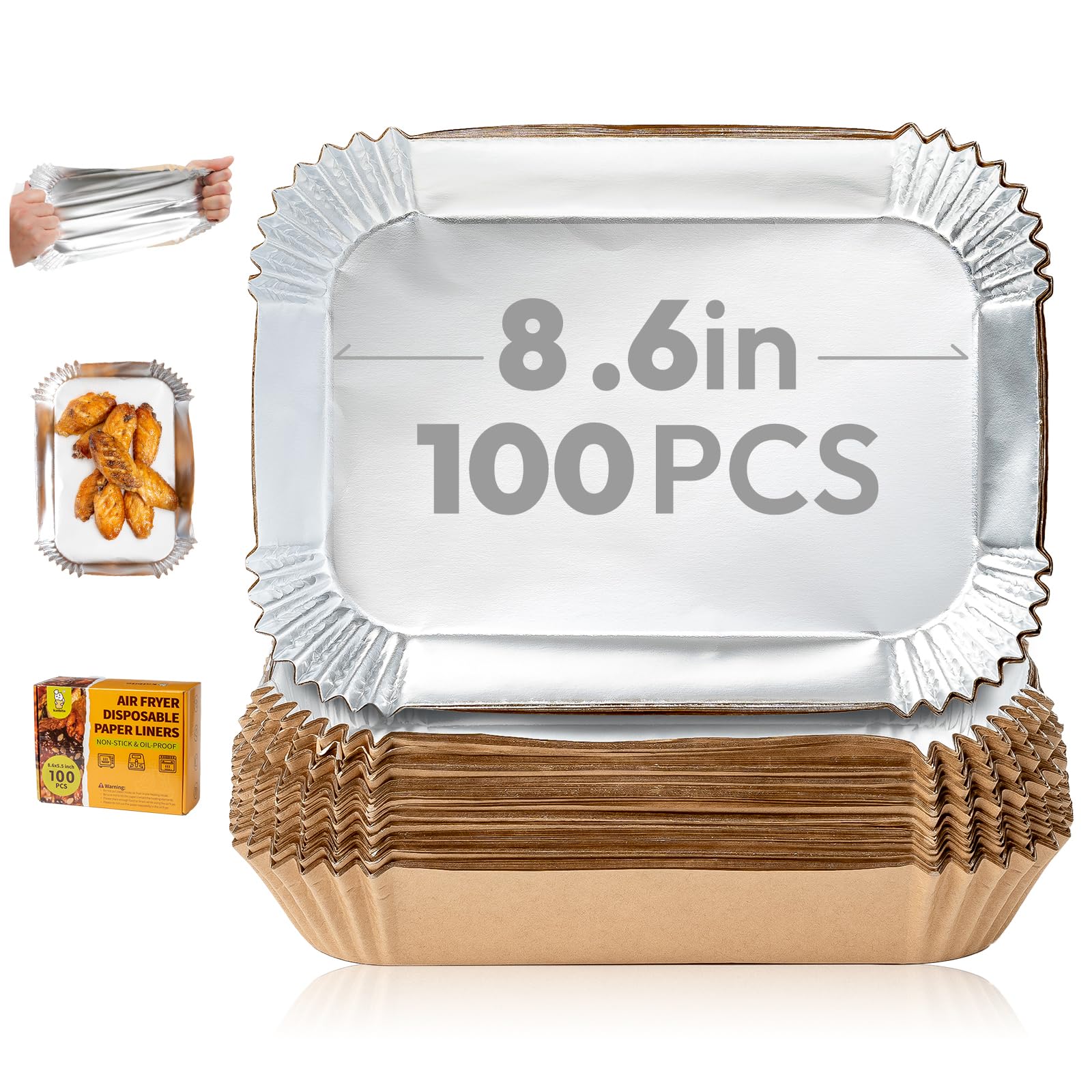 100pcs Disposable Aluminum Foil Air Fryer Liners 8.6x5.5